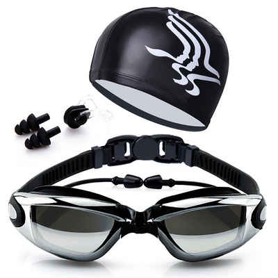 CoolBlauza Taucherbrille Schwimmbrille Anti Nebel UV-Schutz Objektive Voll verstellbar, (Schwimmbrille + Badekappe + Ohrstöpsel), für Erwachsene Herren Frauen und Kinder 8 +