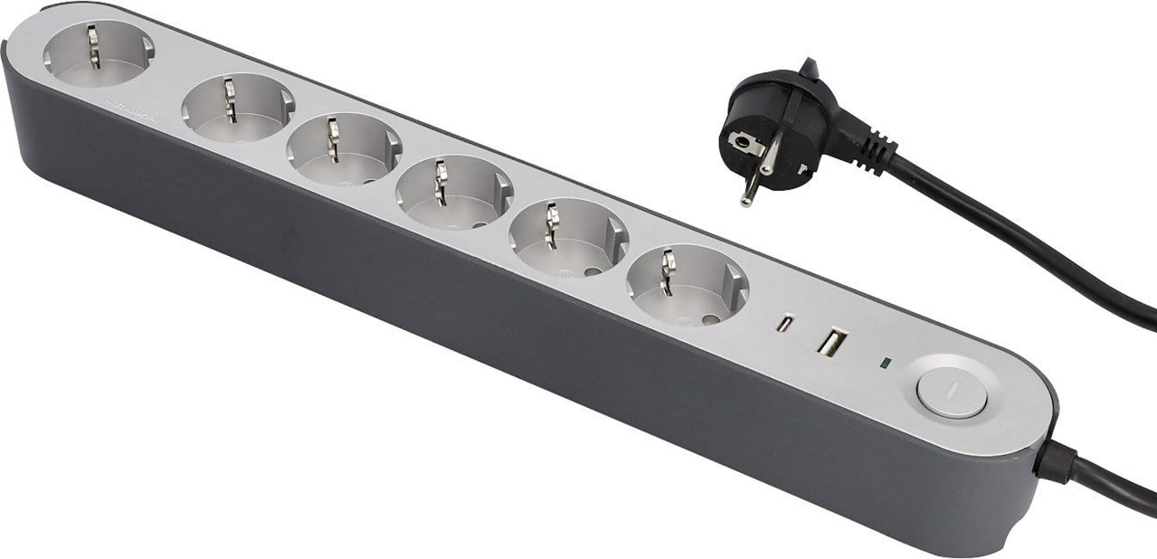 UNITEC Unitec Steckdosenleiste Greenline 6-fach 1,8 m mit Steckdosenleiste, Überspannungsschutz USB-Anschluss