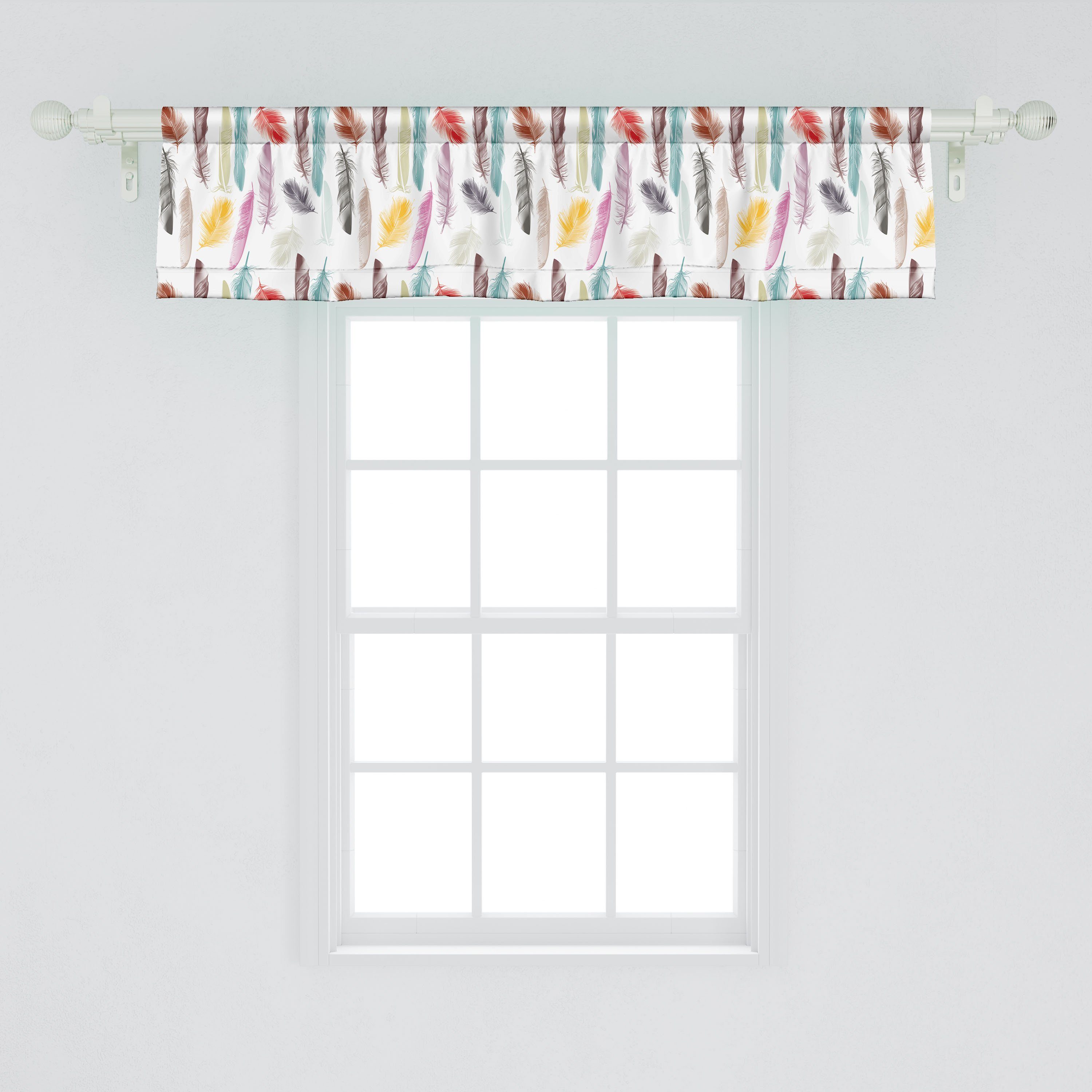 Scheibengardine Vorhang Volant für des Feder Dekor Küche Gefieder mit Microfaser, Stangentasche, Abakuhaus, Schlafzimmer Vogels Bunte