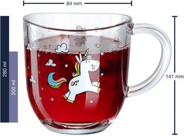 LEONARDO Tasse BAMBINI Einhorn, Glas, 280 ml, 6-teilig