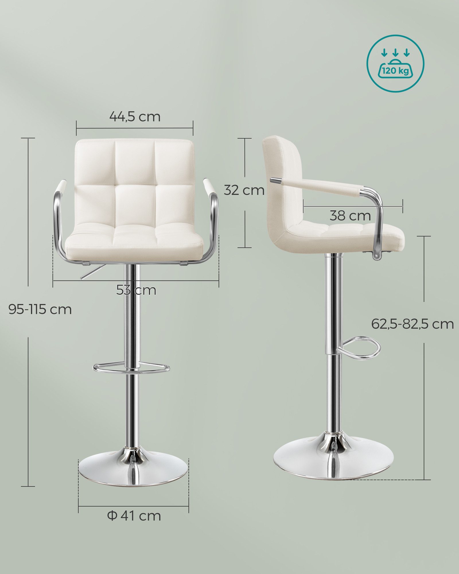 SONGMICS Barhocker Barstühle (Set, 2 St., 2er), Kunstlederbezug, Höhe 95-11 günstig online kaufen