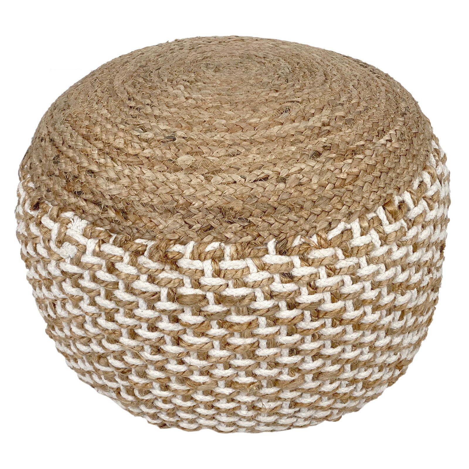 Hocker Minara Jute Sitzhocker Sitzpouf Sitzkissen Deko natur Natur/Weiß Fußhocker rund