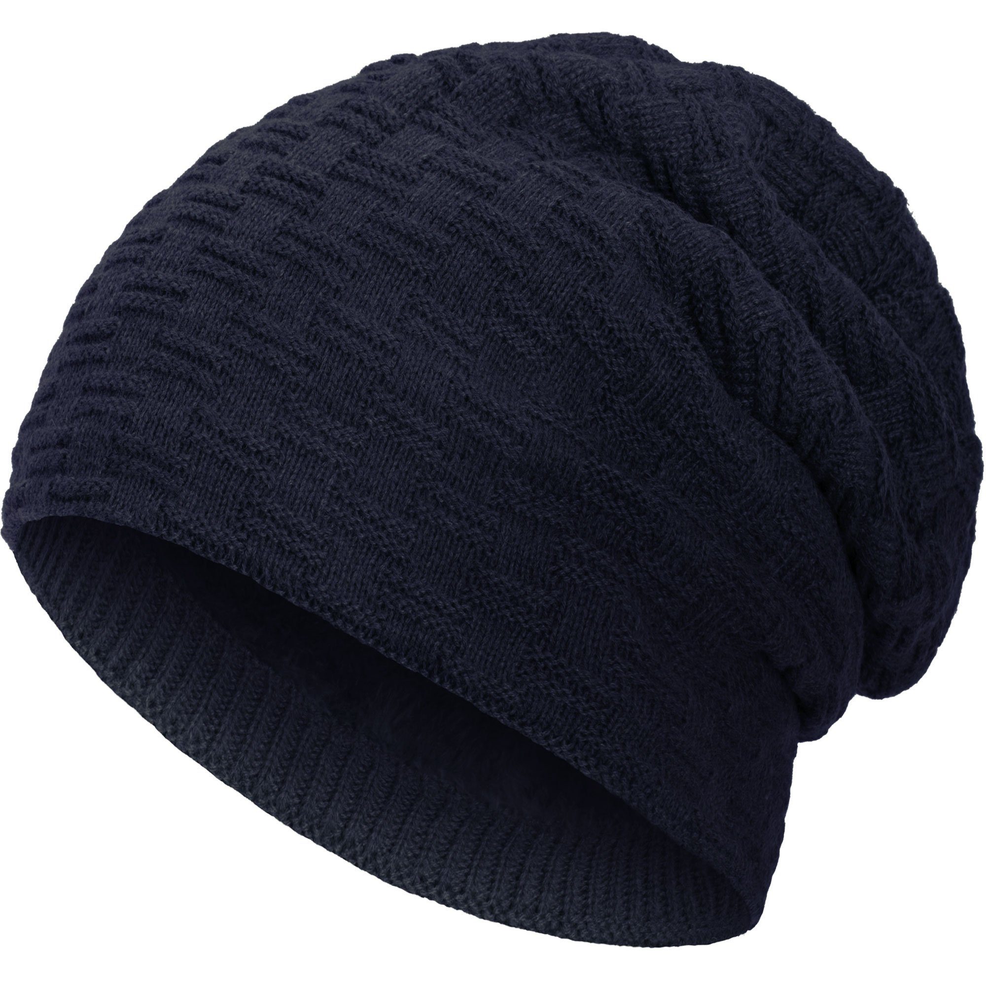 compagno Strickmütze (1-St) Warm gefütterte und Herren Damen Beanie Strickmütze marineblau Wintermütze