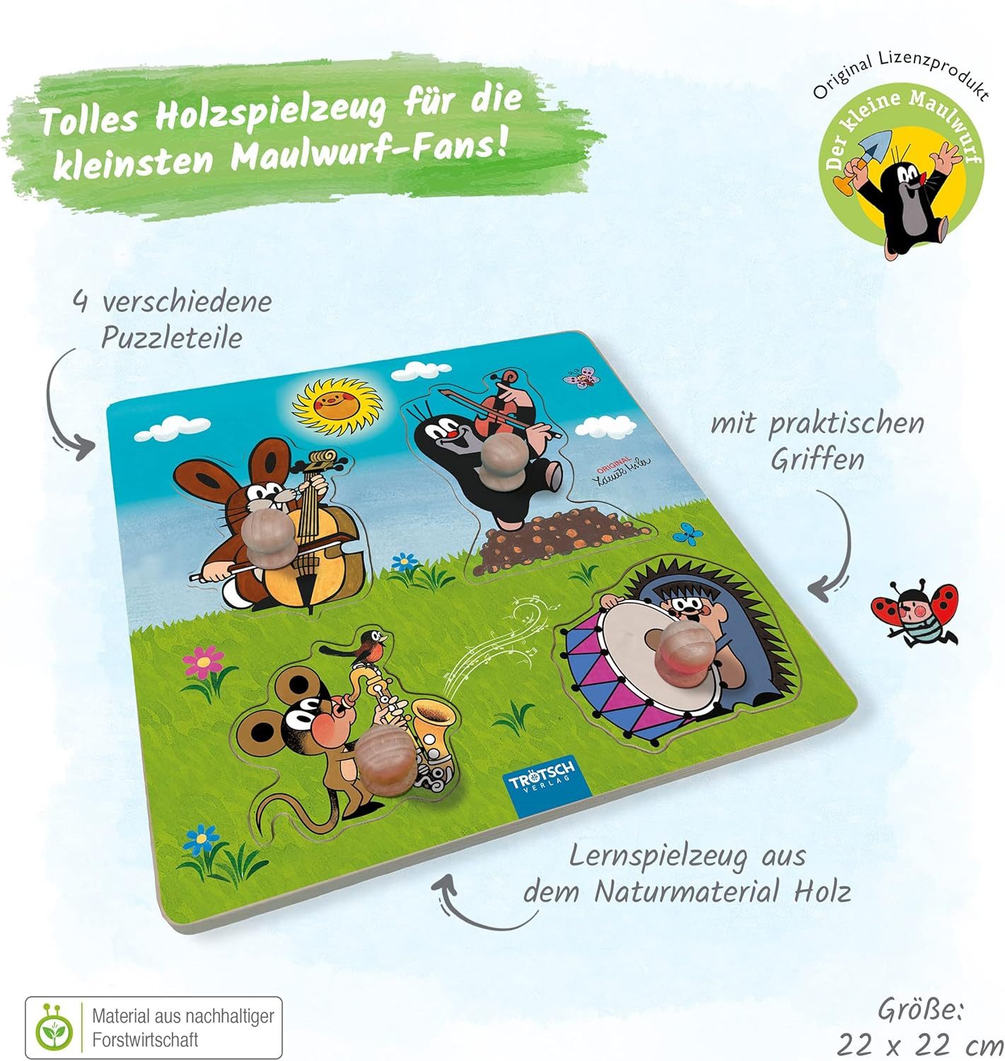 Trötsch Verlag Spiel Maulwurf Holzpuzzle - Legespiel für Kinder ab 18 Monaten