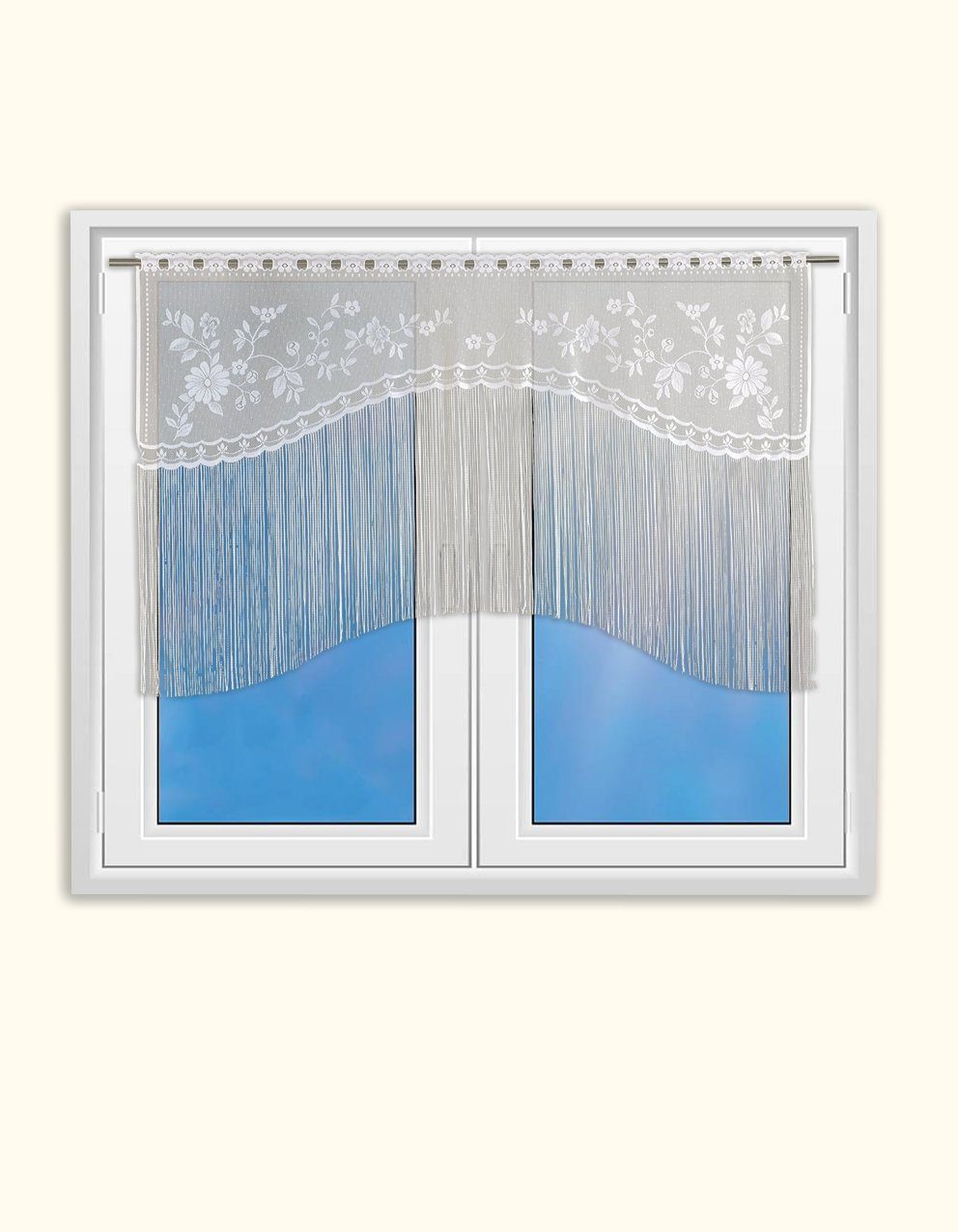 EXPERIENCE Scheibengardine Scheibengardine Kuvertstore Küchengardine Bistrogardine Wirkware Jacquard 2341 100x150 cm Weiß, Durchzuglöcher, halbtransparent, Volant