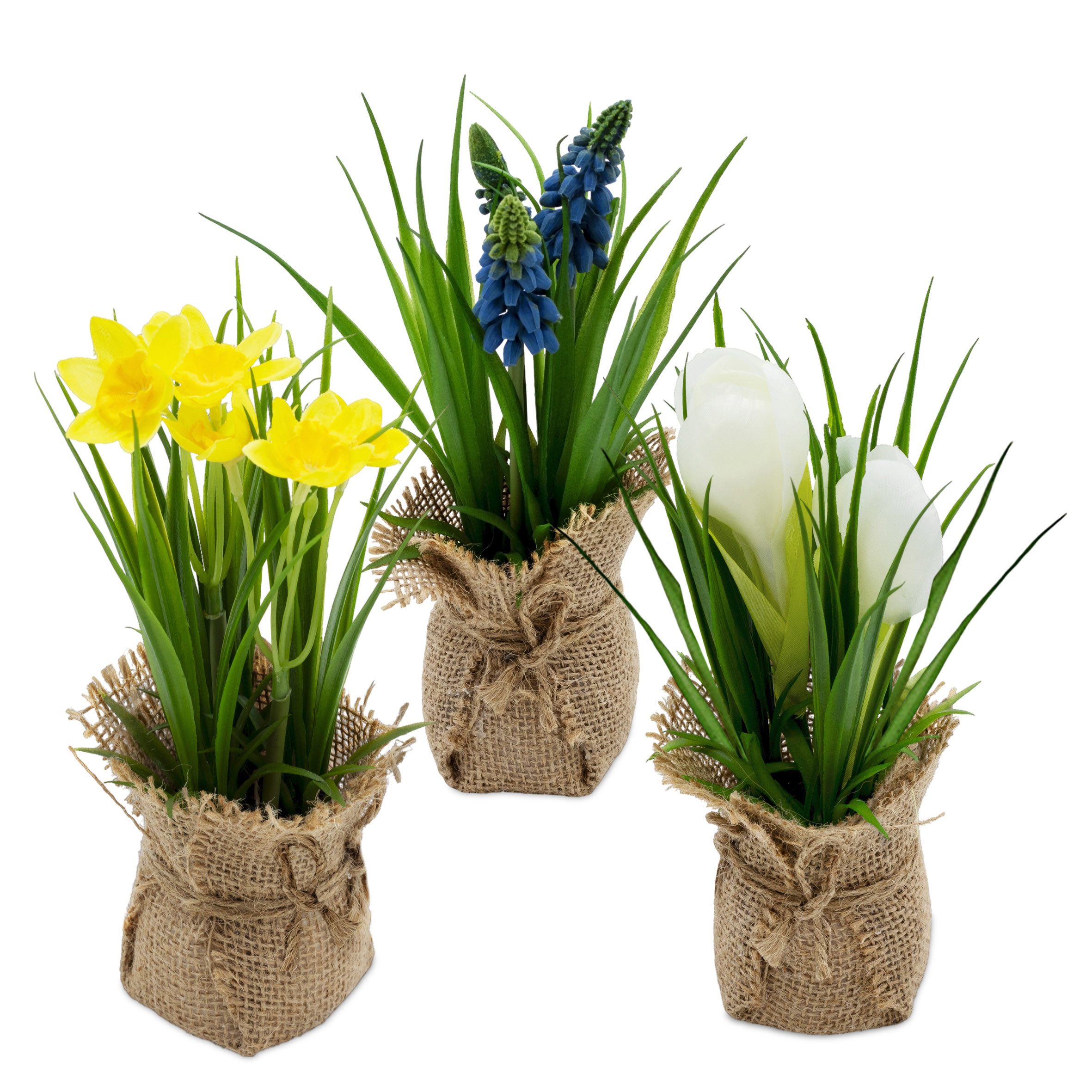 Kunstpflanze Frühlings Kunstblume im Jutesäckchen 19 cm - 3er Set Narzisse, günstig online kaufen