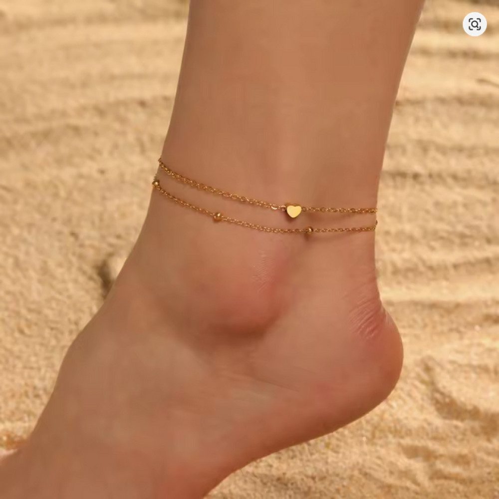 Ware aus aller Welt Fußkette Edelstahl Damen-Fußkettchen mit Herz-Anhänger günstig online kaufen