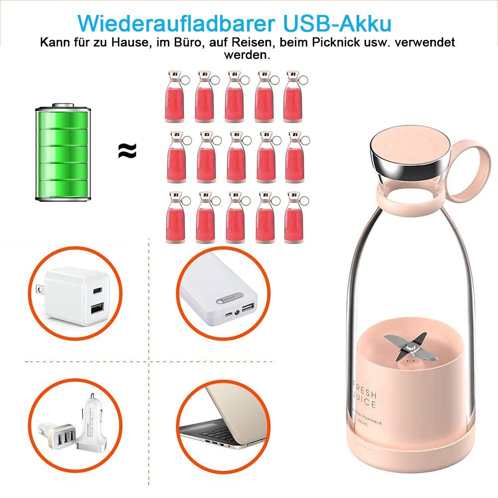 Jug Mit 350ml Smoothie Blender Blenders Rosa Makers, Mini Smoothie-Maker USB-Aufladung zggzerg