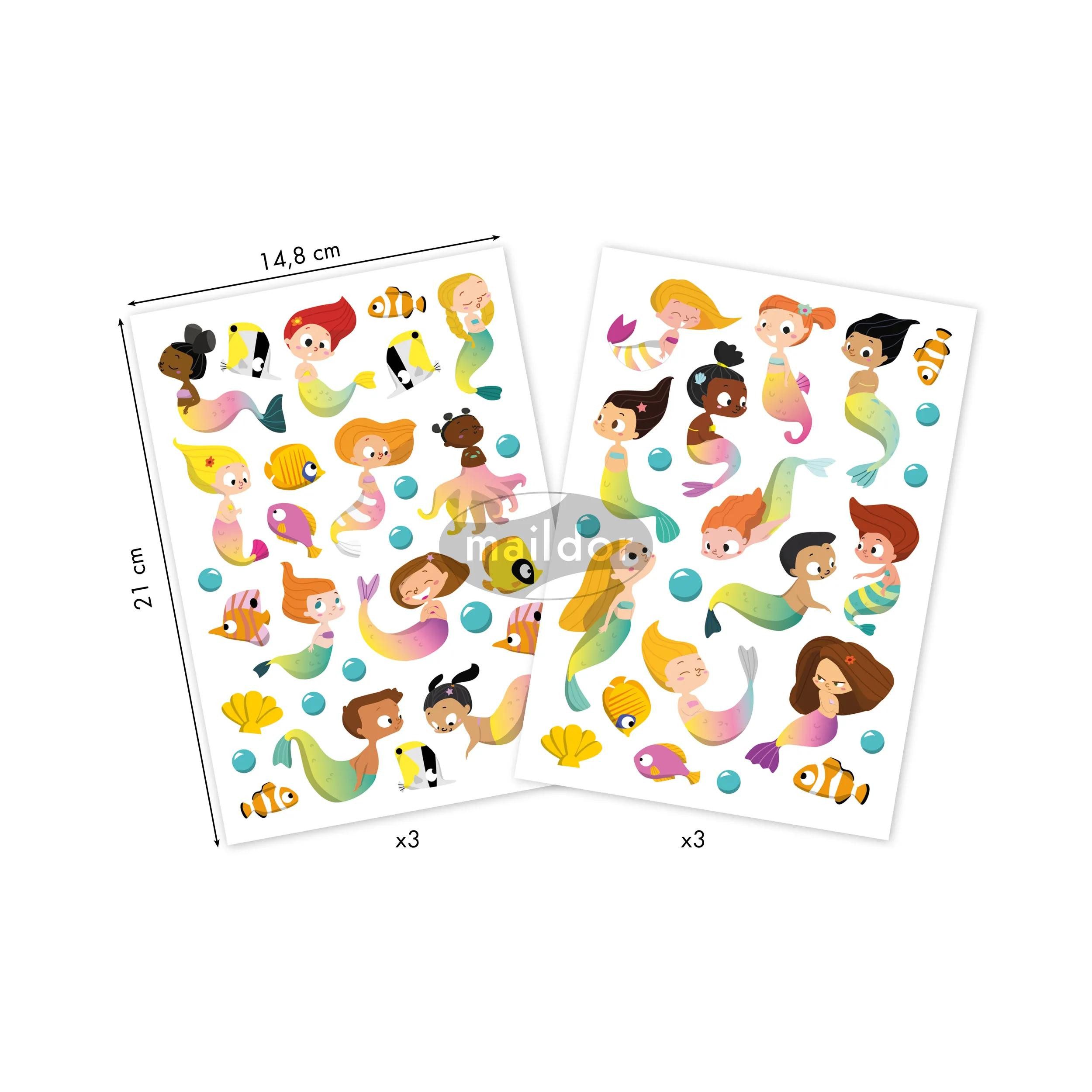 maildor Sticker 10x Dreamy, 6 Stickerbogen 14,8x21cm, Meerjungfrauen Mehrfarbig AE204C, Sticker A5