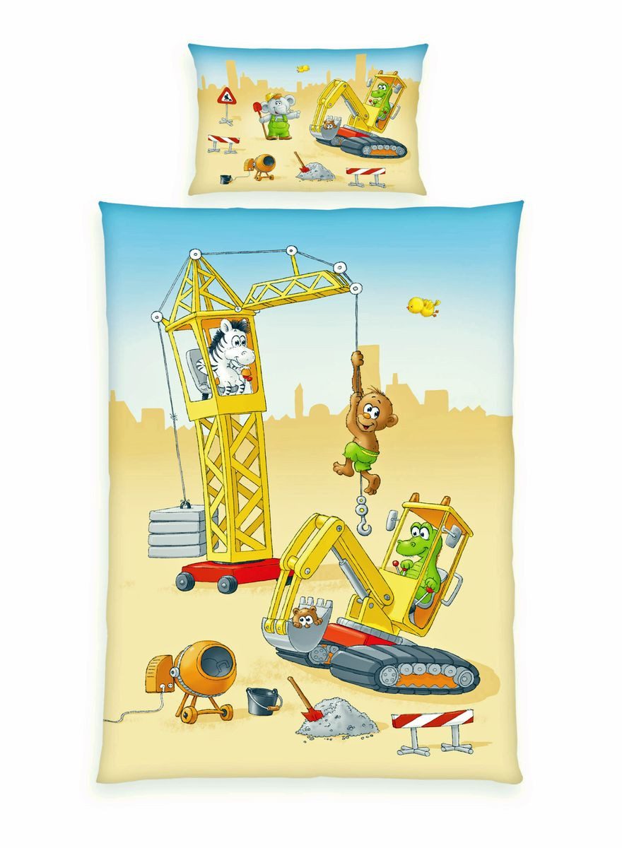 Herding Babybettwäsche 100x135cm Baustelle Bagger Kran Zootiere, Renforcé, günstig online kaufen