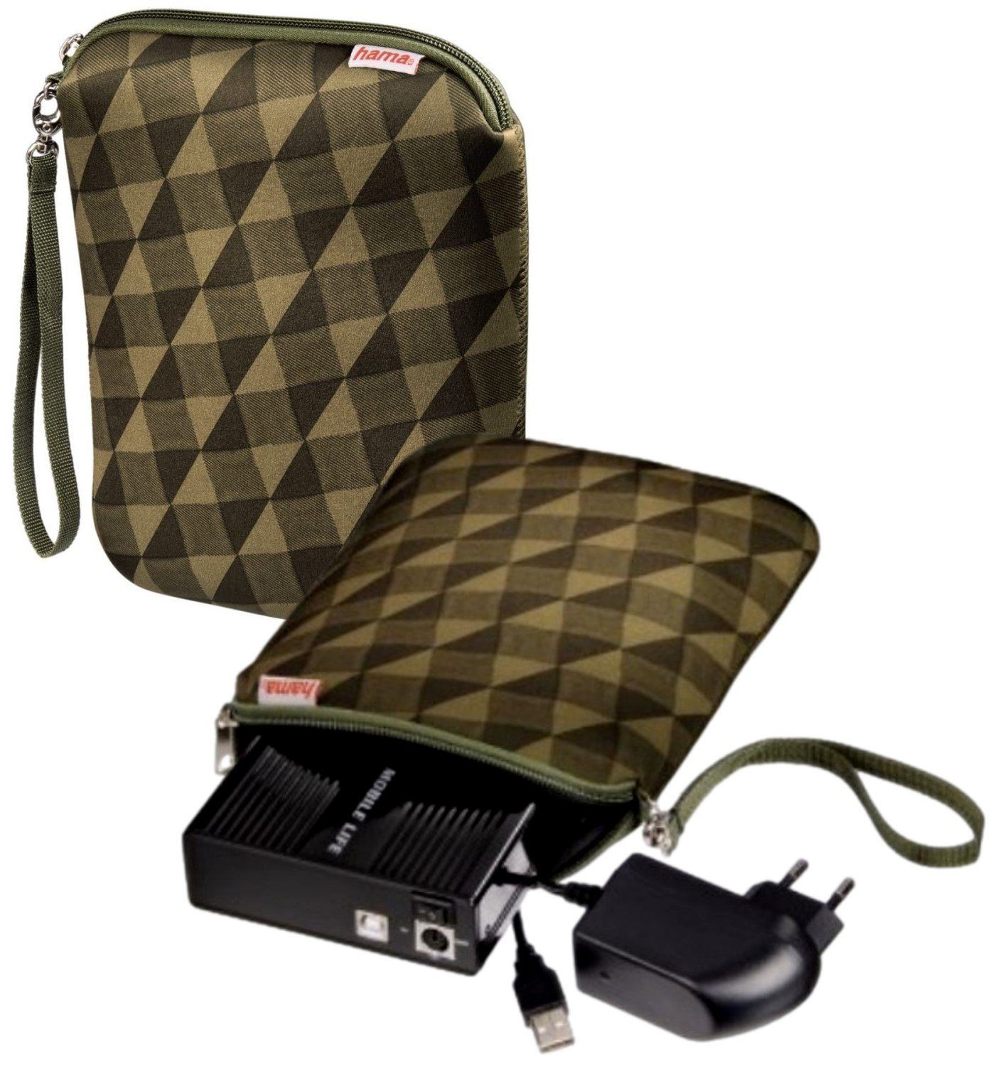 Hama Festplattentasche Universal Festplatten-Tasche Case Hülle Braun, Netzfach für Zubehör, für 3,5" Zoll externe HDD tragbare Festplatte