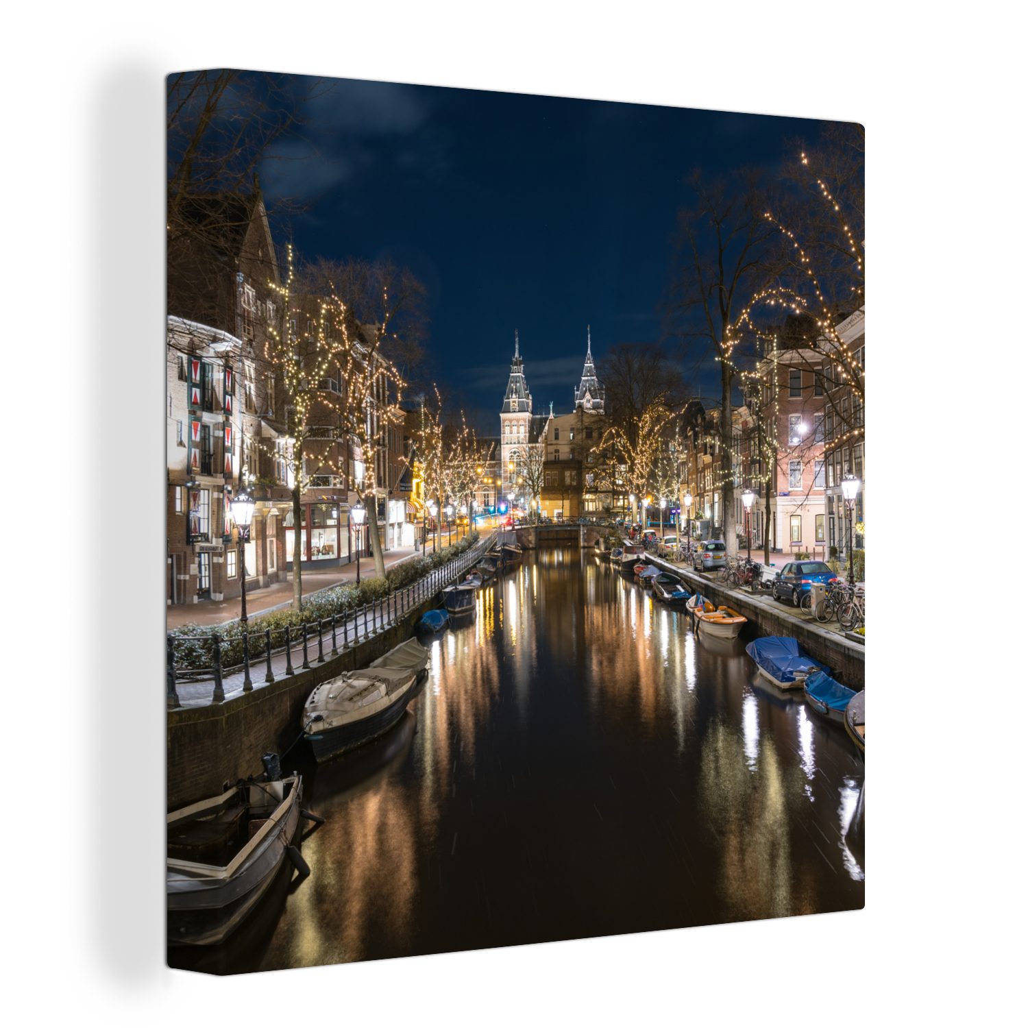 OneMillionCanvasses® Leinwandbild Das Rijksmuseum hinter der Spiegelgracht in Amsterdam, (1 St), Leinwand Bilder für Wohnzimmer Schlafzimmer