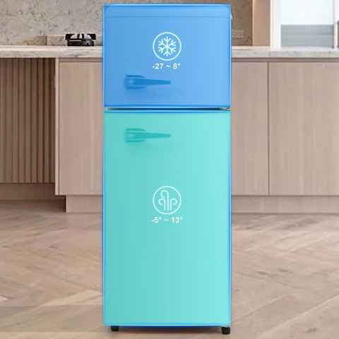 OKWISH Kühlschrank BCD-102, 101 cm hoch, 41 cm breit, Türregale und Glasregale. 181 kWh/Jahr, -27°C ~13°C, LED-Licht.