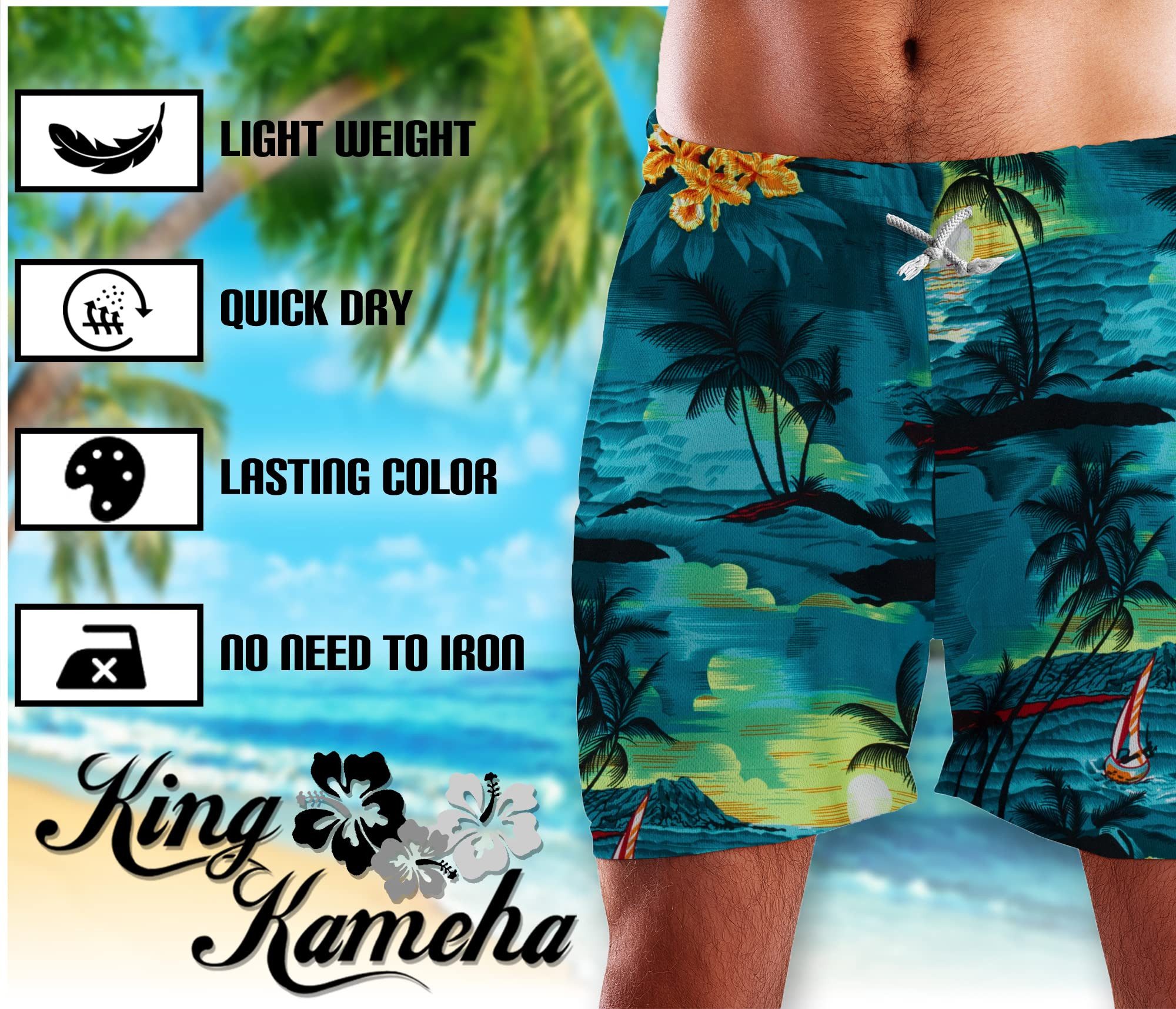 King Kameha Badeshorts Surf Funky Hawaii Bade-Shorts Mesh-Einsatz Verschluss Kordelzug Mit integriertem Mesh-Innenslip für extra Komfort – Bild 2 von 3