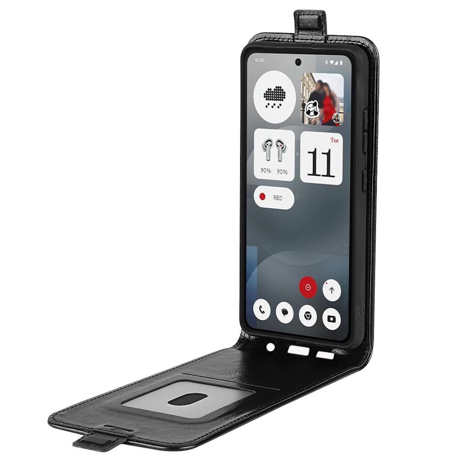 Wigento Handyhülle Für Nothing Phone 3a Vertikale Handy Flip Schutz Tasche Hülle Schwarz, Vertikales Flip Kunst-Leder Handyhülle mit Kartenfach
