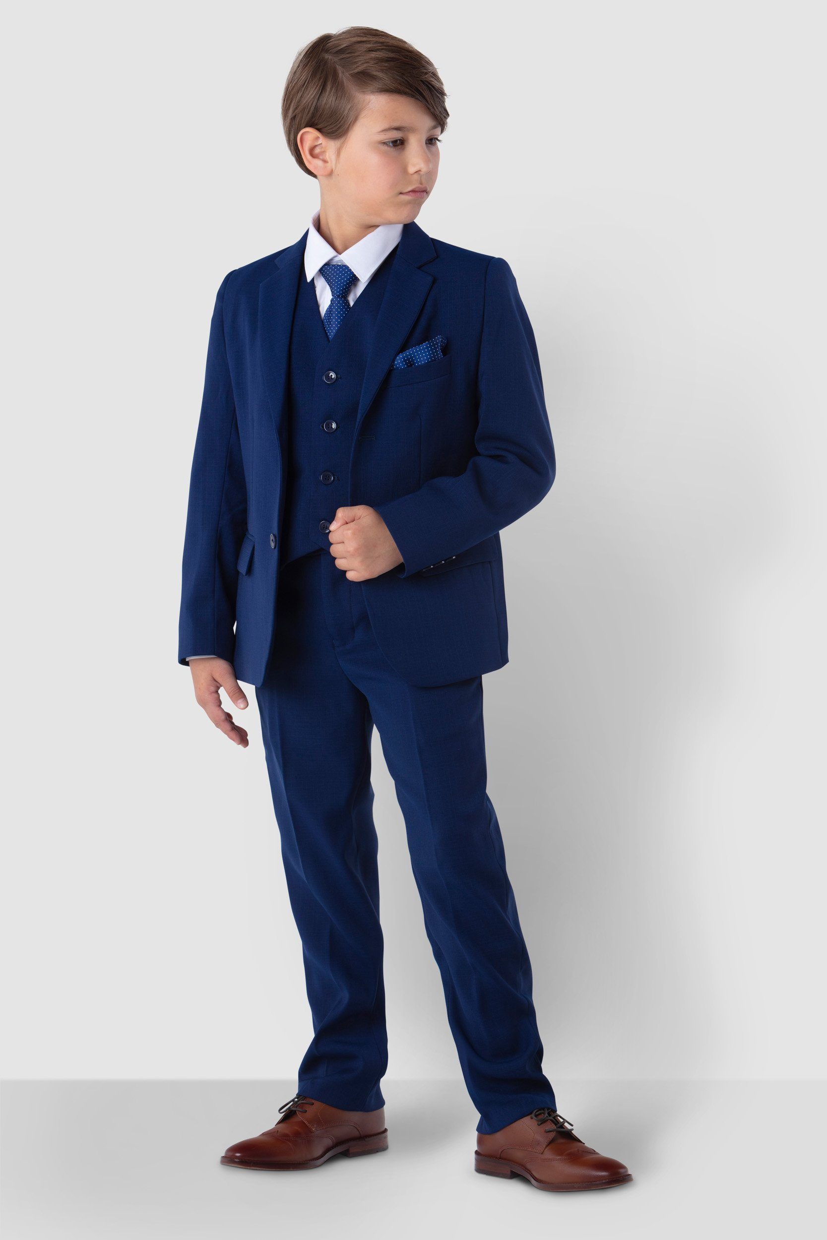 Melli-Trends Kinderanzug Kommunionanzug, Jungenanzug, blau Hose elegant (Sakko, und Hemd, festlich, 6-teilig) Krawatte, Weste