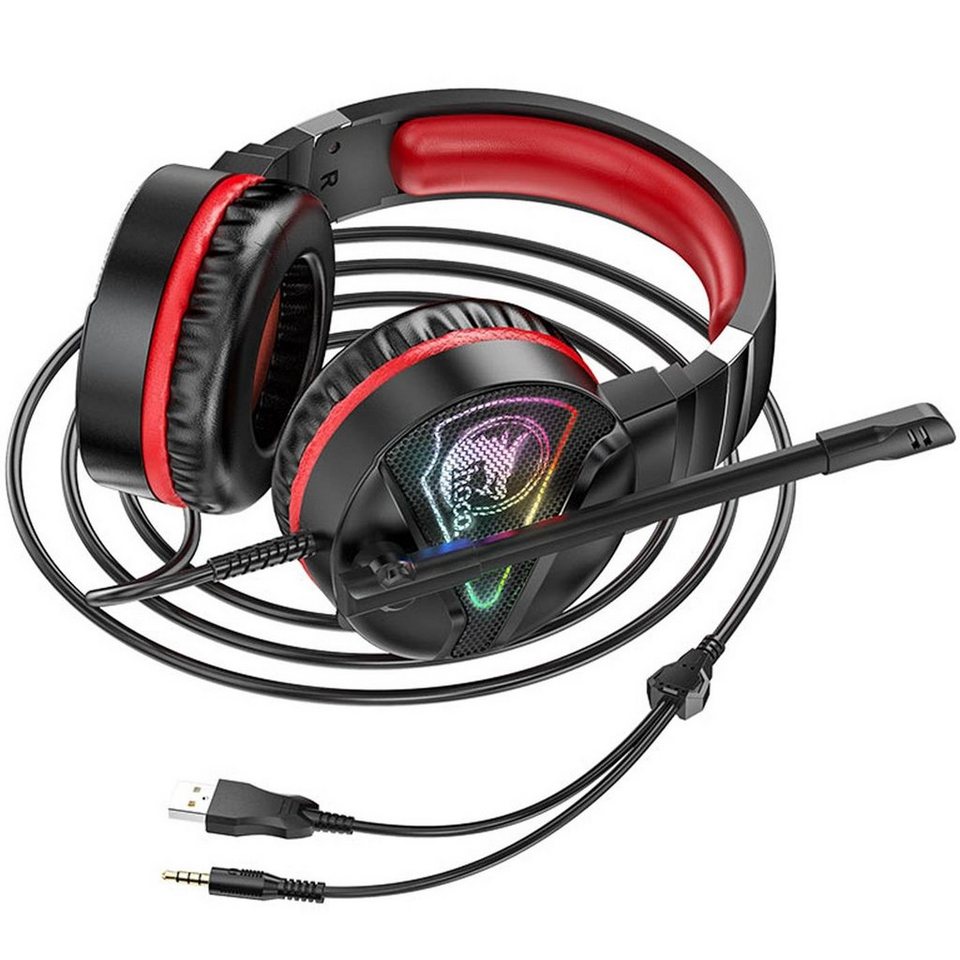 HOCO W104 Gaming PC-Headset (Stylische Stereo Gaming Kopfhörer mit Mikrofon  und LED Beleuchtung)