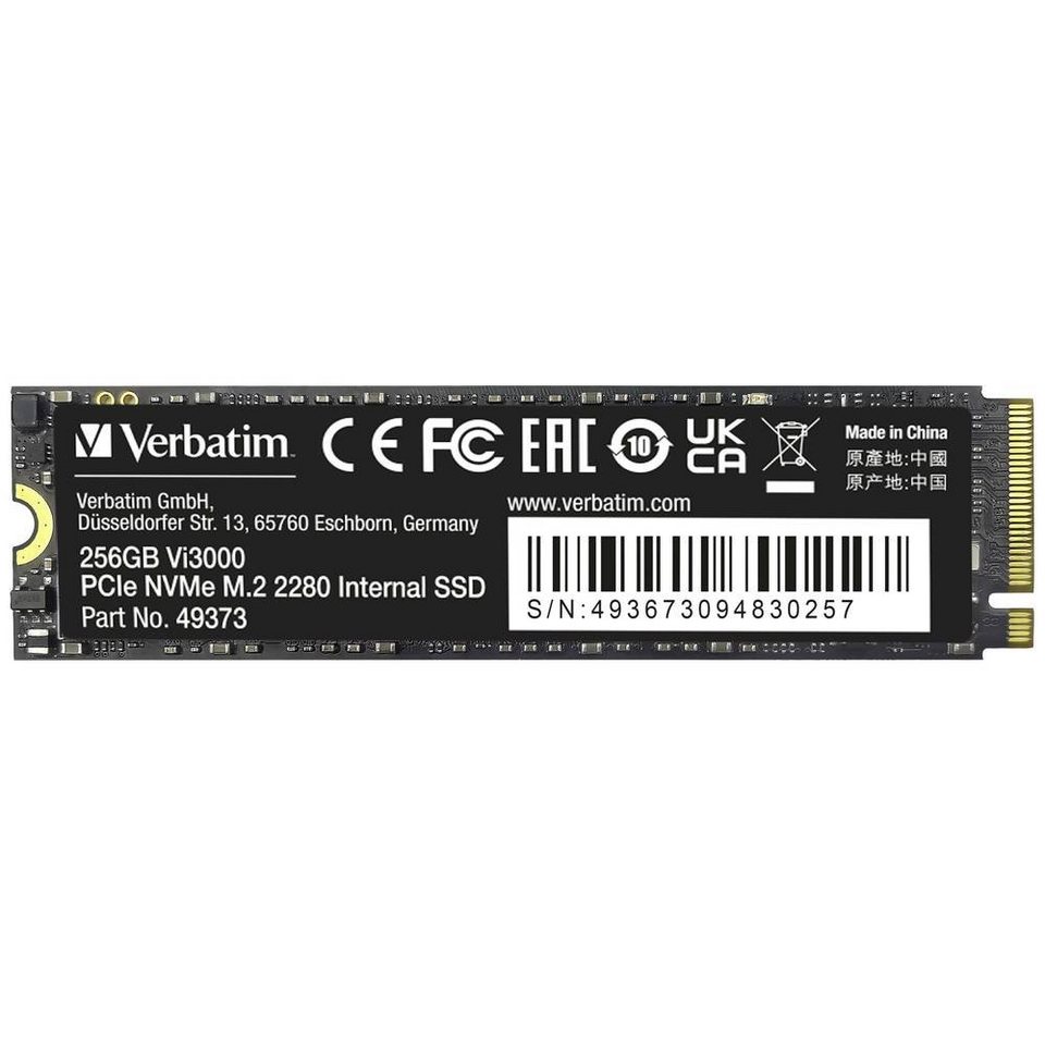 Verbatim PCIe NVMe™ M.2 SSD 256 GB SSHD-Hybrid-Festplatte, NVMe (NVM  Express), Extrem hohe Lese- und Schreibgeschwindigkeiten von mit bis zu  3300