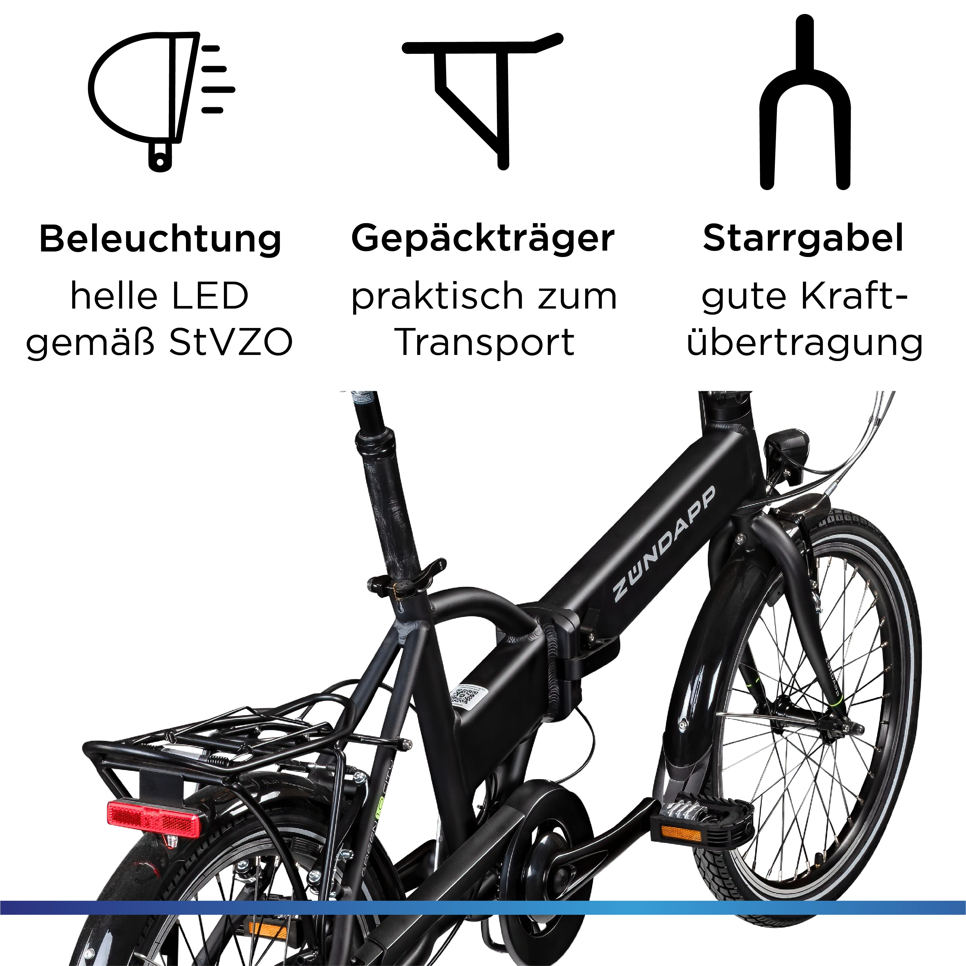 Zündapp E-Bike Faltrad Z101, 6 Gang Shimano Tourney RD-TY300 Schaltwerk, Kettenschaltung, Heckmotor, 270 Wh, Pedelec, Elektrofahrrad für Damen u. Herren