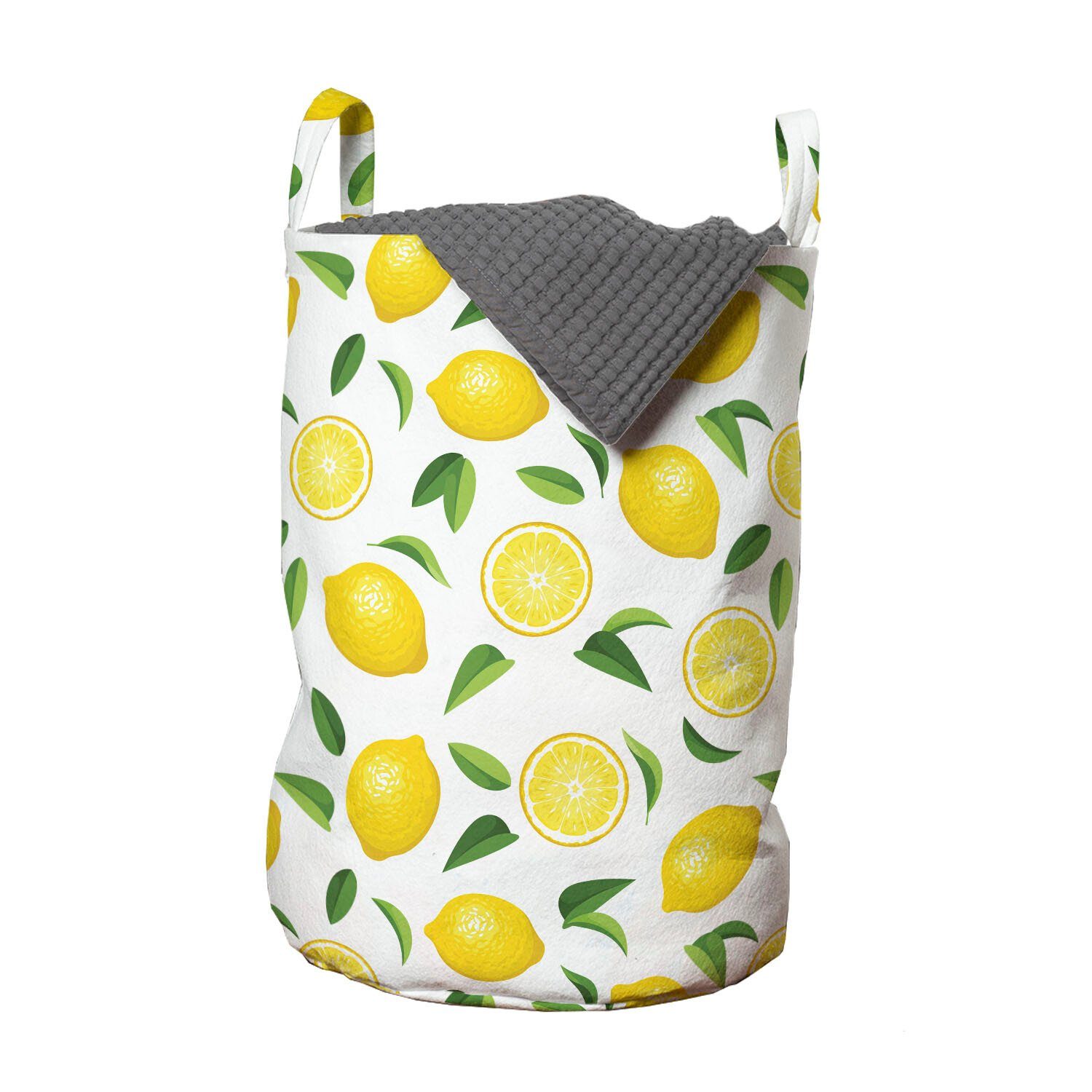 Frucht-Kunst-Zitronen Wäschekorb mit und Zitrone Waschsalons, Griffen Wäschesäckchen Kordelzugverschluss Abakuhaus Blätter für