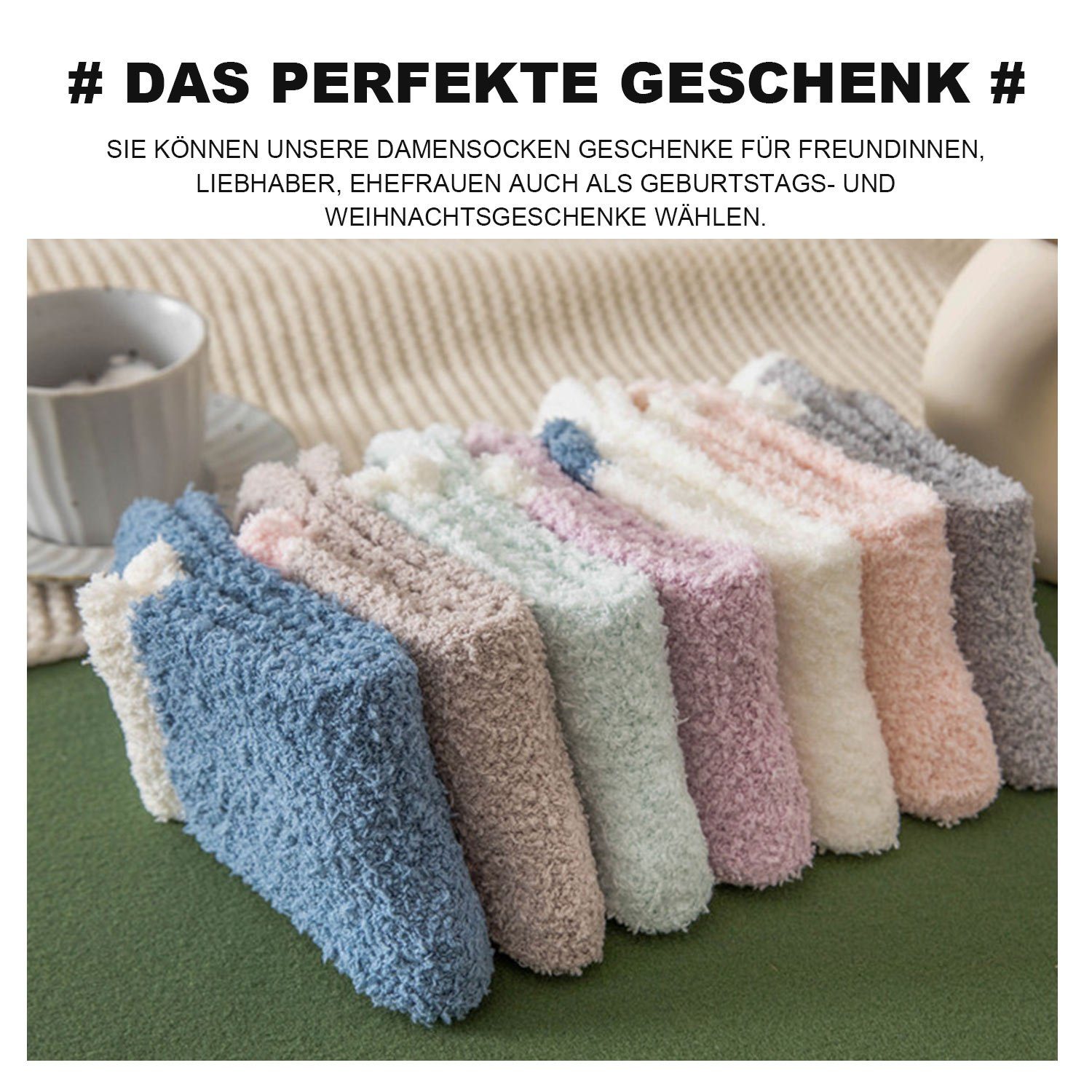 Socken Rutschfeste flauschige für Langsocken Grün weiche Winter und Paare MAGICSHE warme Fleece 2 Socken