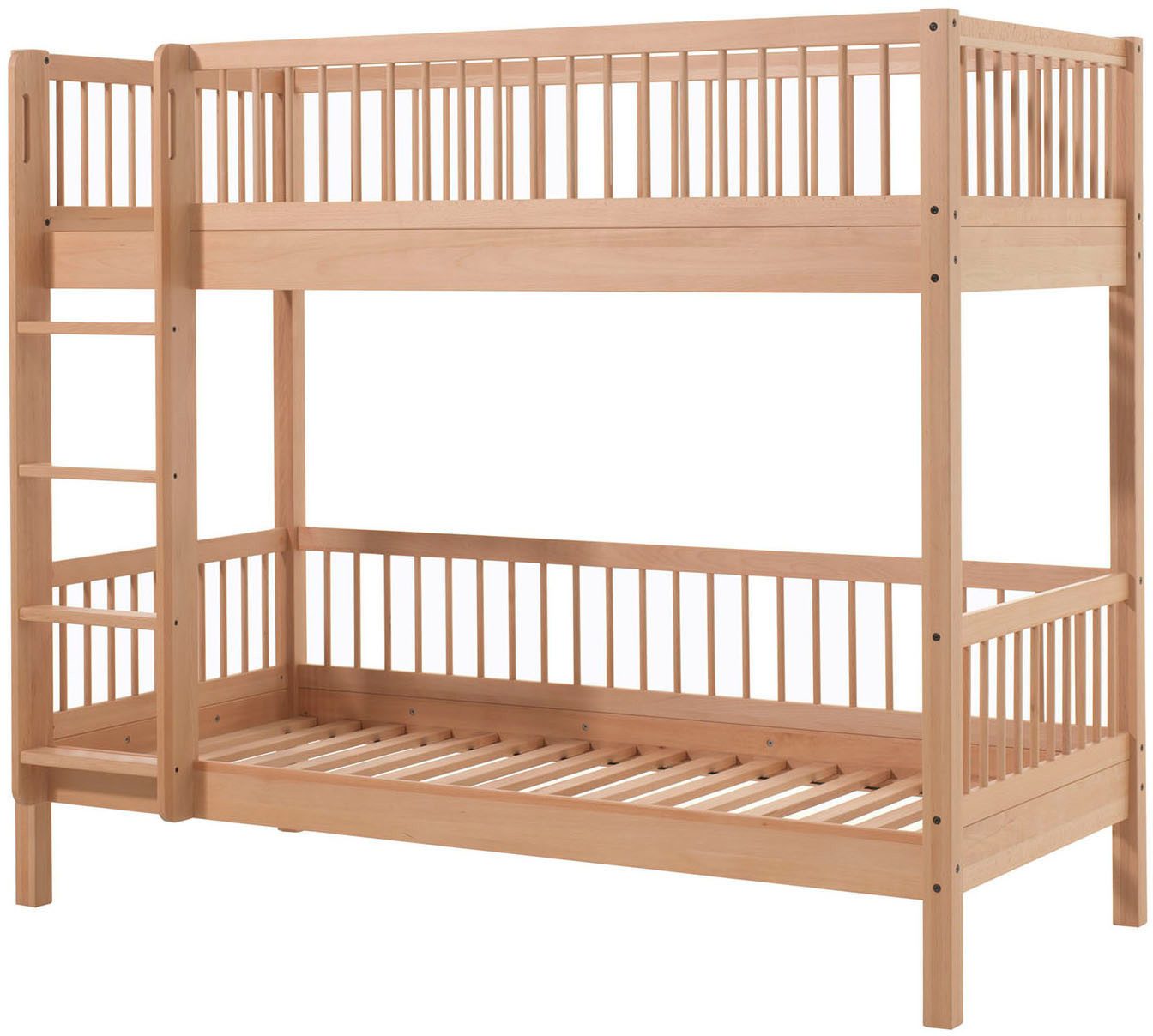 Vipack Etagenbett Forrest in Buche massiv natur lackiert, umlaufende Sprossen-Optik (2 Liegeflächen 90/200 cm, Pfostenstärke 55x55 mm, stabil gebaut), inkl. Rolllattenroste, ideale Raumnutzung im Kinderzimmer