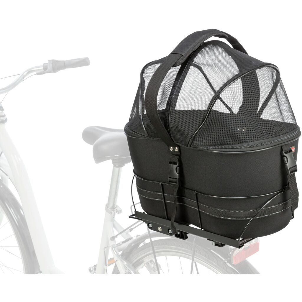 TRIXIE Tierfahrradkorb Hundefahrradkorb mit Netzhaube für Gepäckträger - schwarz - 29 × 42 ×