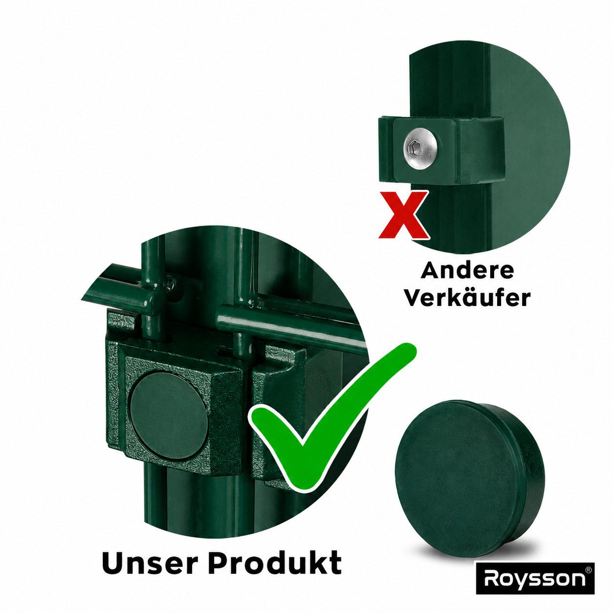 Roysson Garden Doppelstabmattenzaun 6/5/6 Komplett-Set inkl. Pfosten mit Fußplatten – RAL 6005 Grün, (Set), pulverbeschichtet, UV-beständig, rost- und korrosionsbeständig