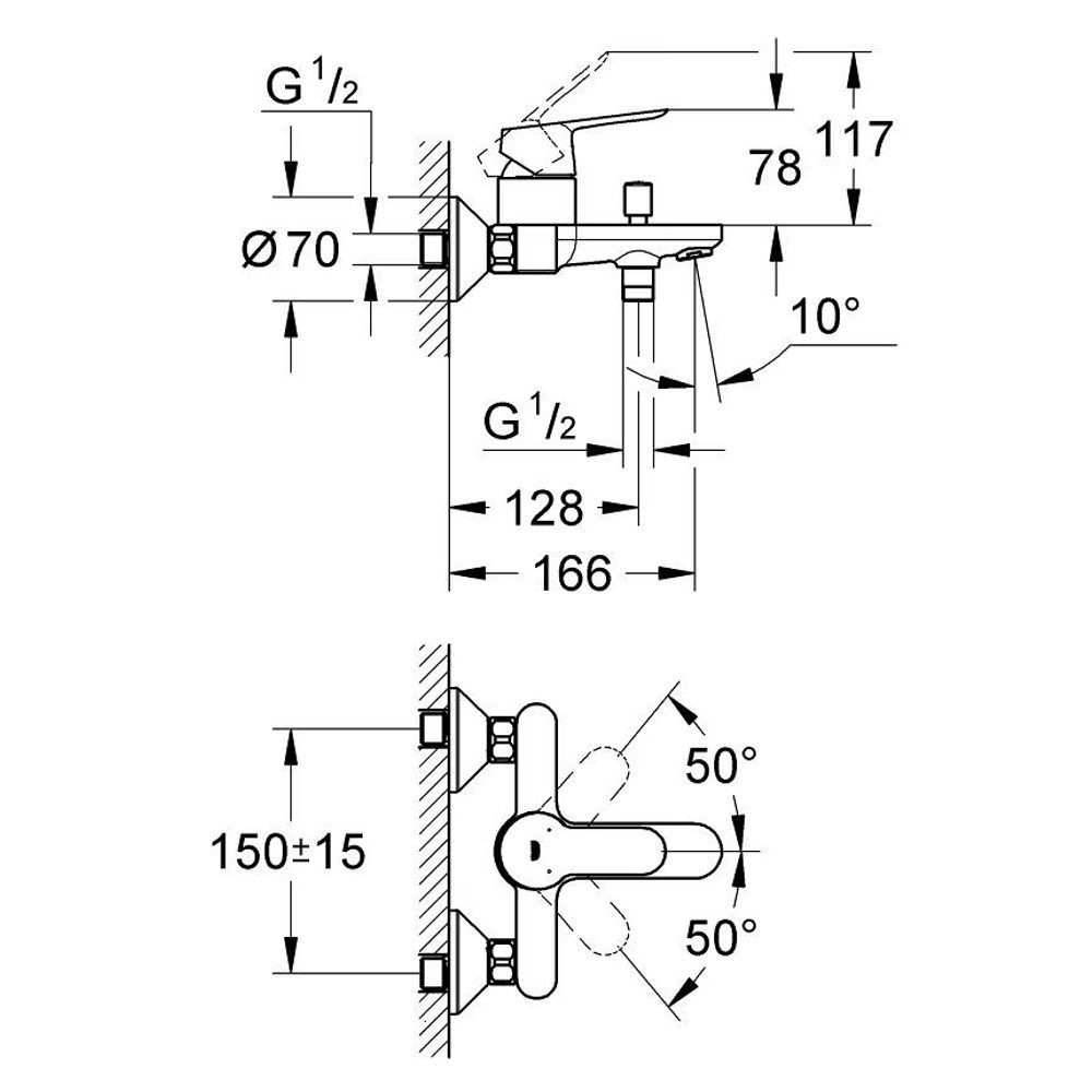 Grohe Badarmatur BauEdge Set, Waschtischarmatur, Wannenarmatur, Brausearmatur, Einhebel (Set, Waschtischarmatur inkl. Ablaufgarnitur, Badewannen- & Duscharmatur) Chrom