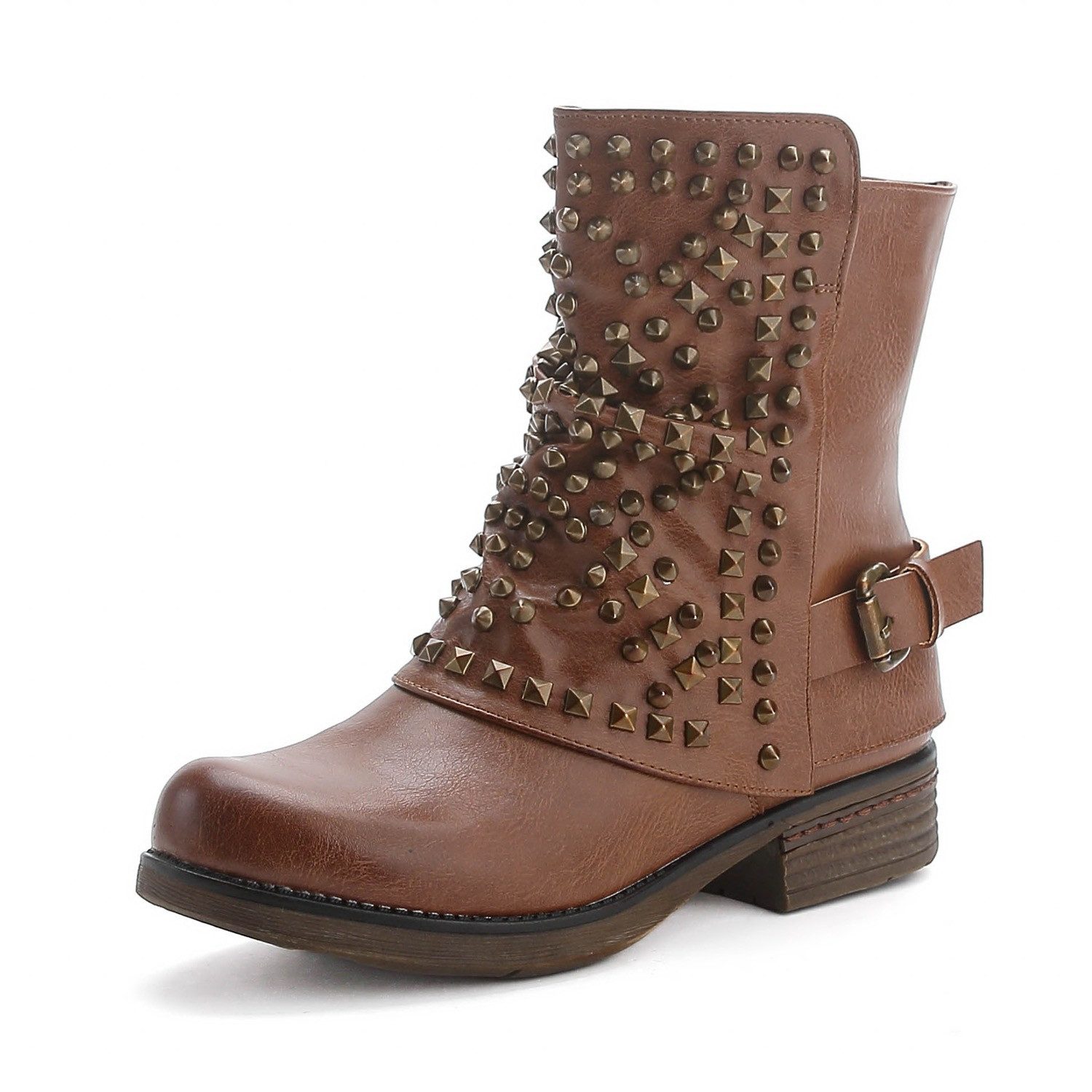 Pogolino ST03 Bikerboots Damen Biker Boots Nieten Stiefeletten leicht gefüttert