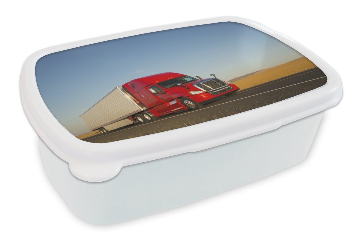 MuchoWow Lunchbox Rot gefärbter Lastkraftwagen, Kunststoff, (2-tlg), Brotbox für Kinder und Erwachsene, Brotdose, für Jungs und Mädchen weiß