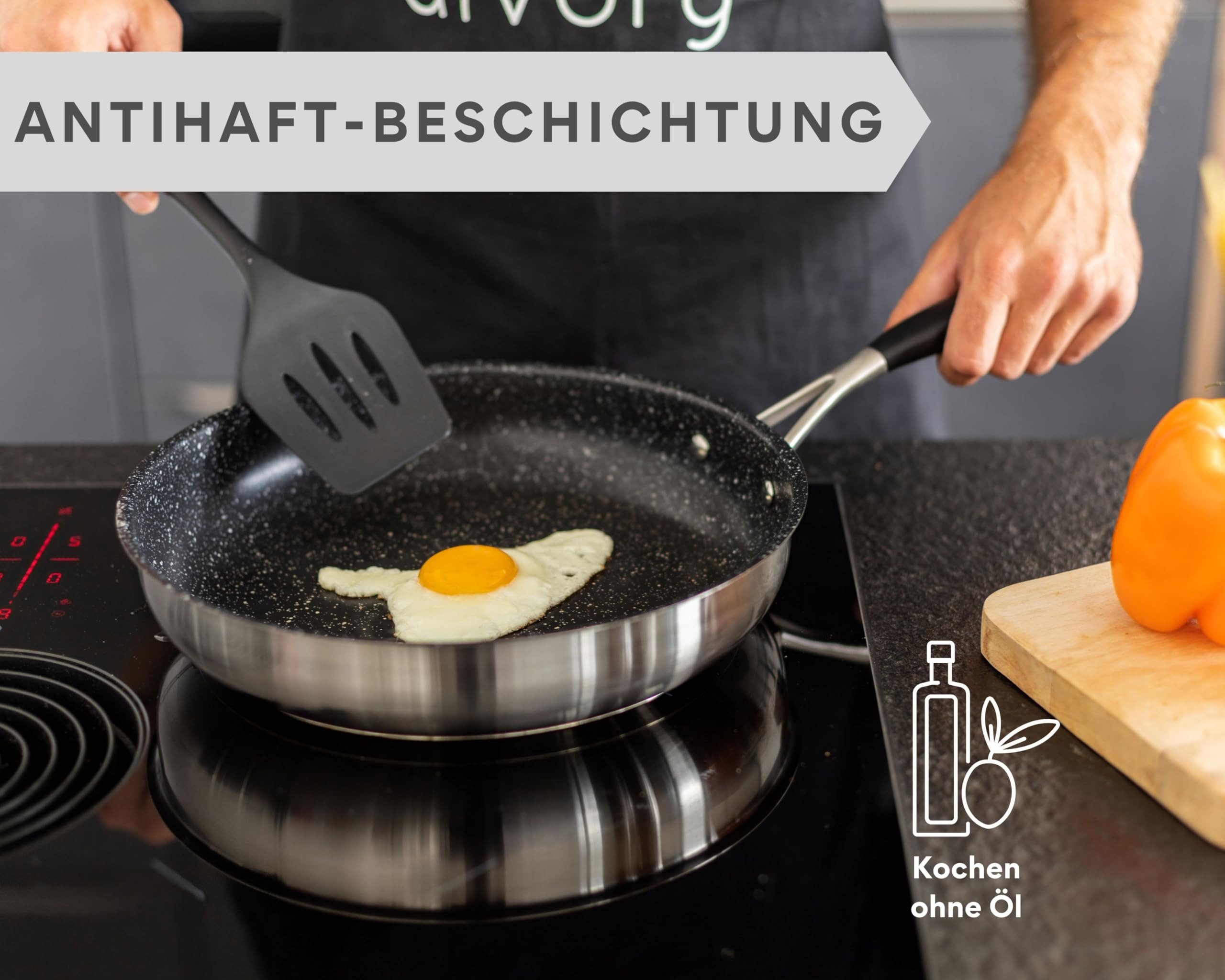 divory Bratpfanne Pfanne ULTIME I Antihaft beschichtet für alle Herdarten, Edelstahl, Induktionspfanne, Ergonomischer Griff, Spülmaschinen geeignet