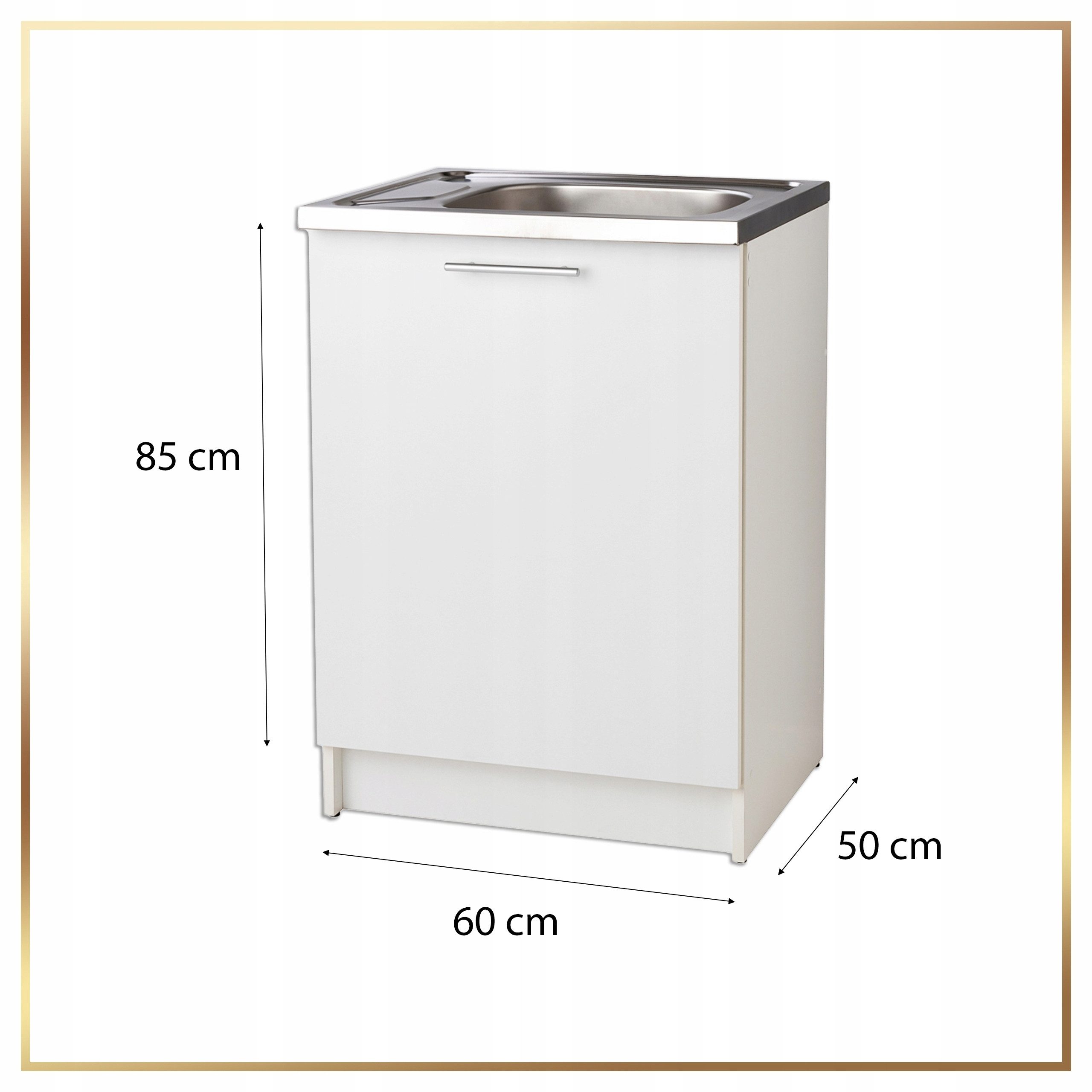 STAMAR Spülenschrank Küchenschrank 60cm Weiß Spüle Deante Edelstahl Siphon ohne Armatur (Komplett) Standschrank 50cm Tiefe Geschirrspüler Set Spülenschrank Mont – Bild 5 von 5