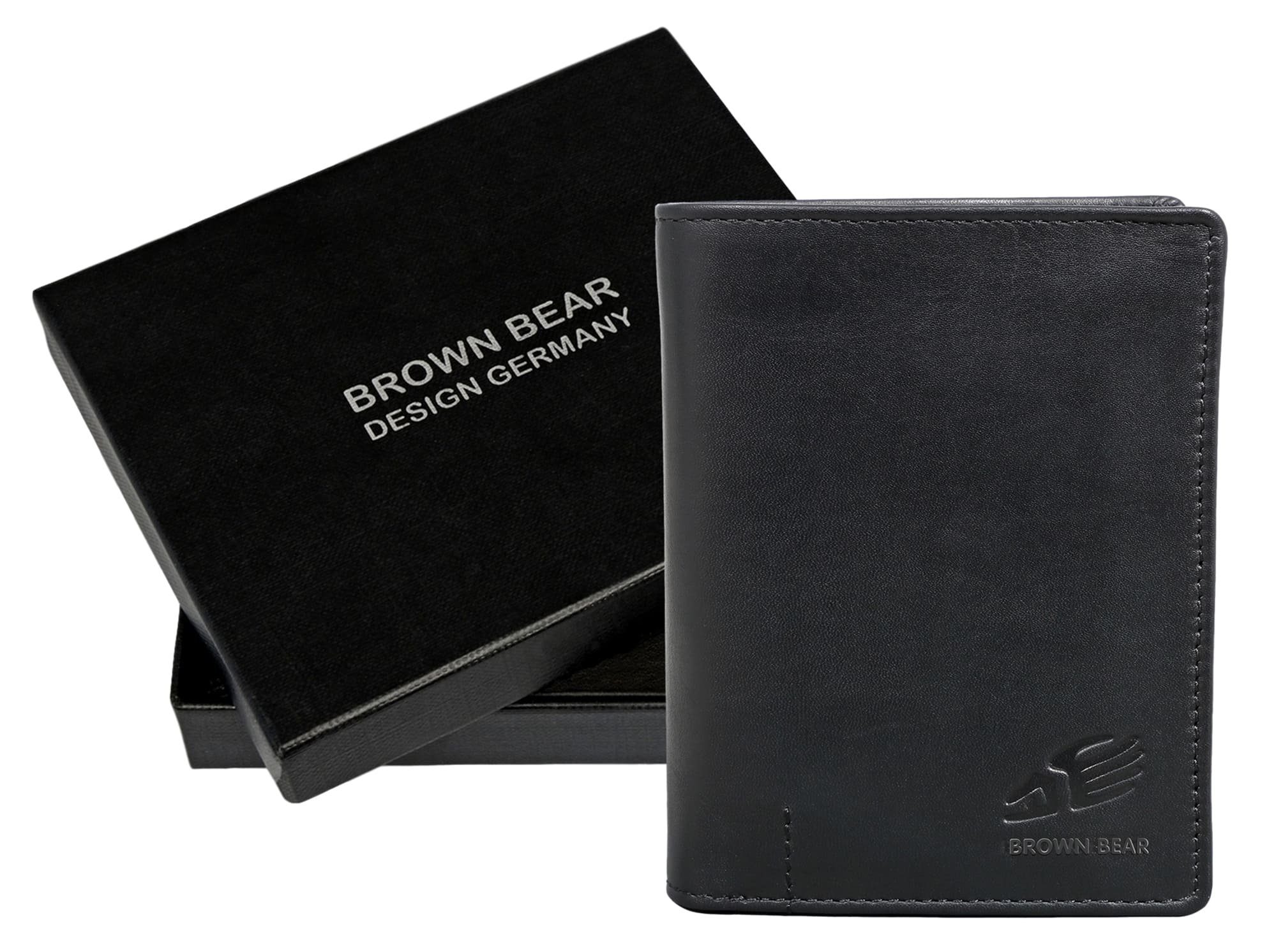 Brown Bear Sichtfach Geldbörse IBP Unisex Schutz Reißverschlussinnenfach 11 Schwarz Echtleder, RFID Kartenfächer Schwarz Nappa 2051