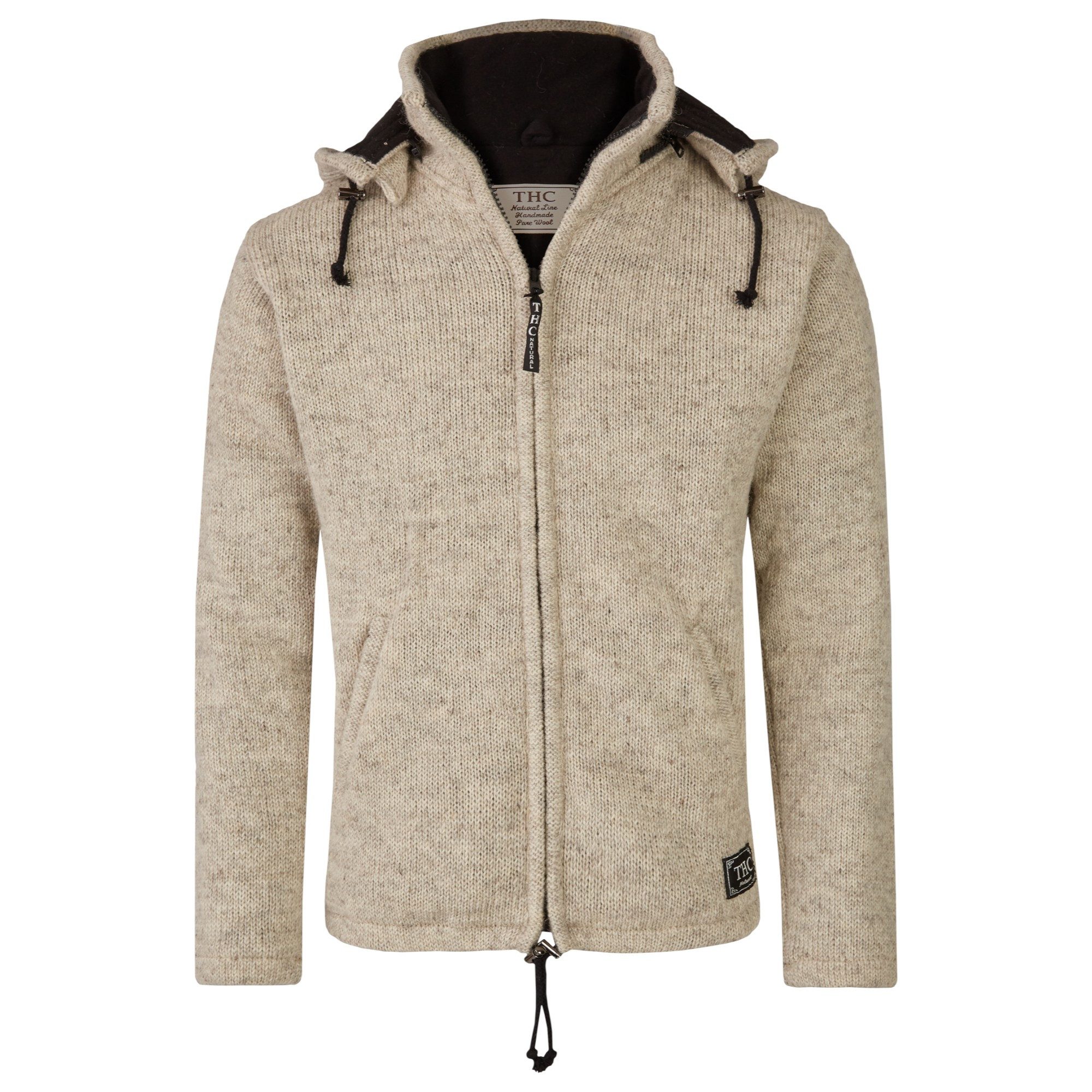 THC Natural Line Strickjacke THC Schafwollstrickjacke Baumwollfutter 853 weiß (1 Stück, 1-tlg., 1 Stück) Baumwollfutter