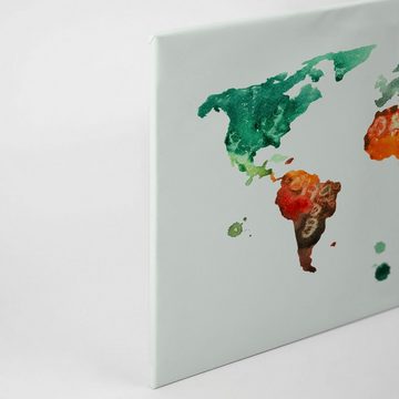 A.S. Création Leinwandbild Colourful World 3, Weltkarte (1 St), Atlas Weltkarte Bunt Aquarell Keilrahmen Bild