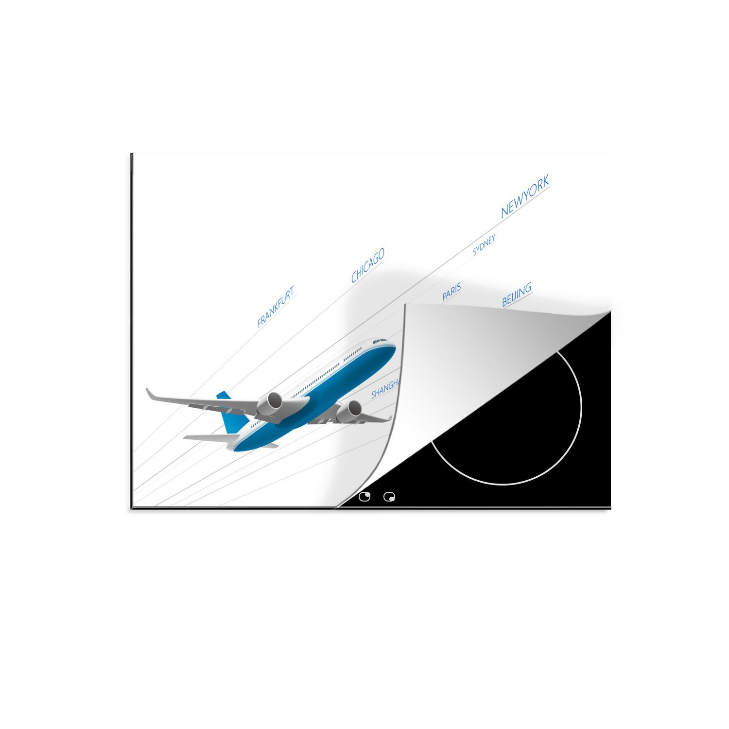 Arbeitsfläche MuchoWow Mobile Illustration Eine cm, tlg), Himmel, Ceranfeldabdeckung 70x52 eines Vinyl, (1 nutzbar, Flugzeugs am hellen Herdblende-/Abdeckplatte