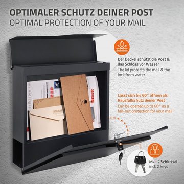 ML-DESIGN Briefkasten Wandbriefkasten Postkasten Mailbox, Anthrazit 37x11x37cm Edelstahl mit Zeitungsfach 2 Schlüssel Modern