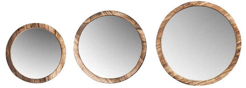 Levandeo® Wandspiegel, 3er Set Wandspiegel Ø20-30cm Holz Natur Braun Spiegel Wanddeko