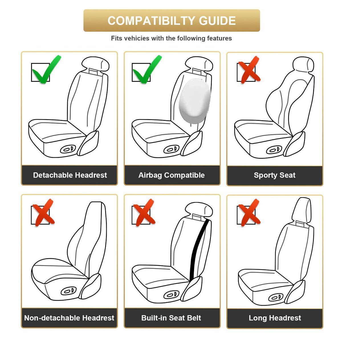ELUTO Car Seat Cover, Universal Luxury 5 Seat Car Seat Covers Faux Leather Complete Set