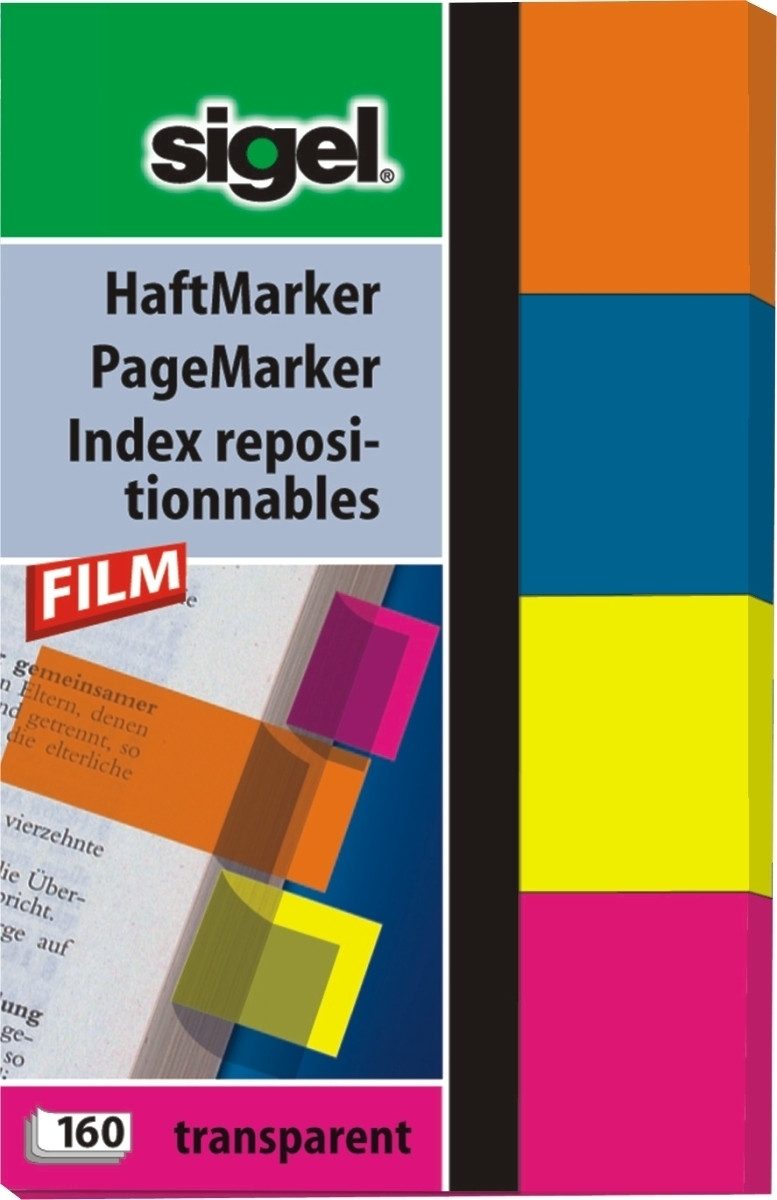 Haftnotizblock Haftmarker Film 50x80mm 4 Farben VE=160 Blatt.