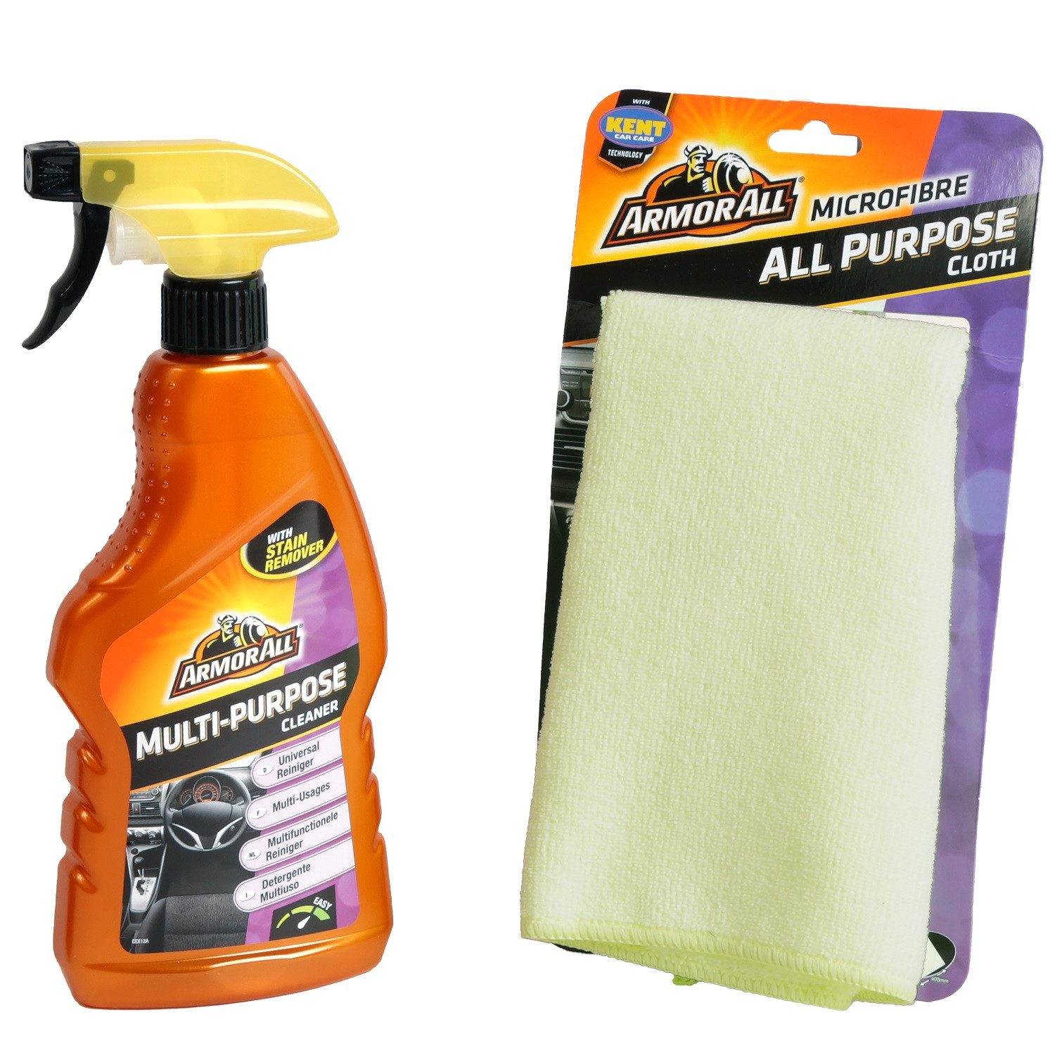 Armor All 2in1 Set Universal-Reiniger + Mikrofaser-Tuch Kunststoffreiniger (Spar-Set, [- 2in1 Pflegeset Auto Innen-Reinigung Außen-Reinigung Kunststoff-Reiniger Alzweck-Tuch)