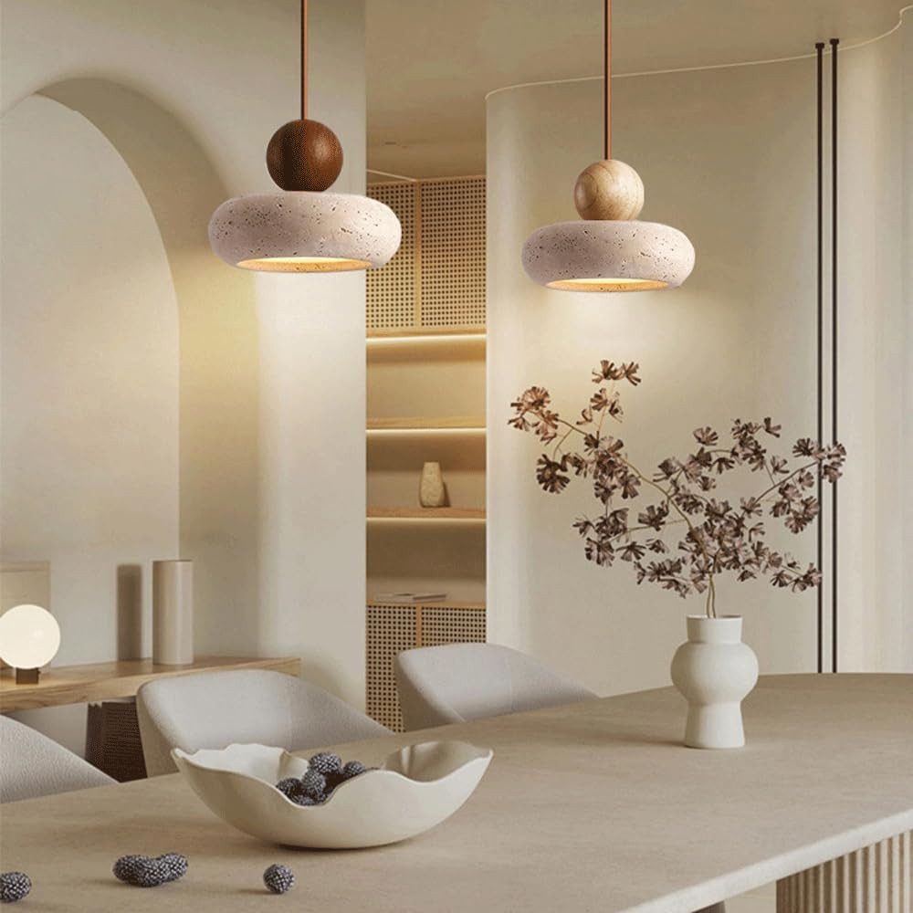 Blossom LED Pendelleuchte Travertin Pendelleuchte 3000K Warmweiß, Höhenverstellbar, Naturstein, Wabi-Sabi Hängelampe Esstischlampe für Küche, Schlafzimmer, Esszimmer