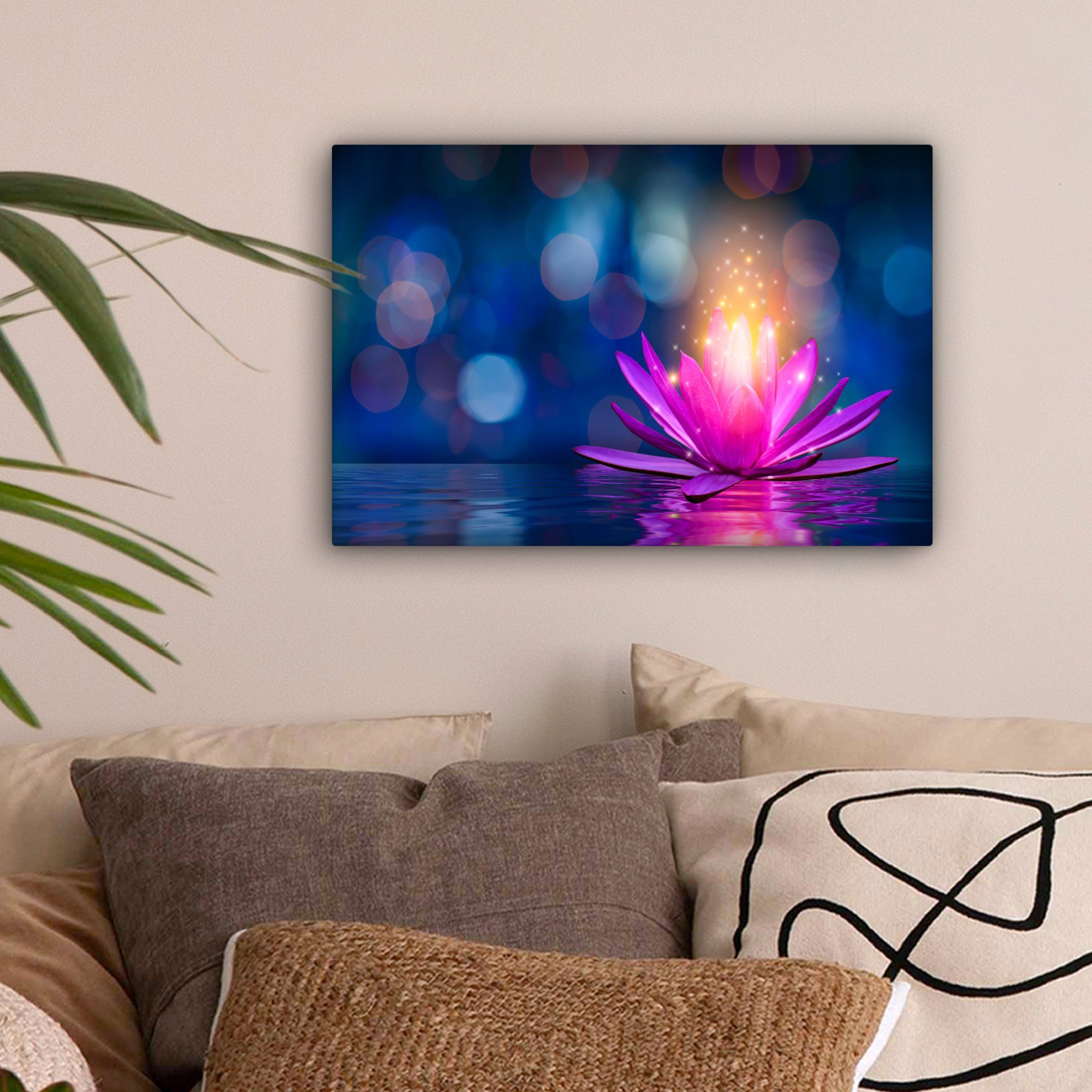 OneMillionCanvasses® Leinwandbild Lotus Wanddeko, - (1 30x20 Wandbild cm Leinwandbilder, Blumen St), Aufhängefertig, - Wasser