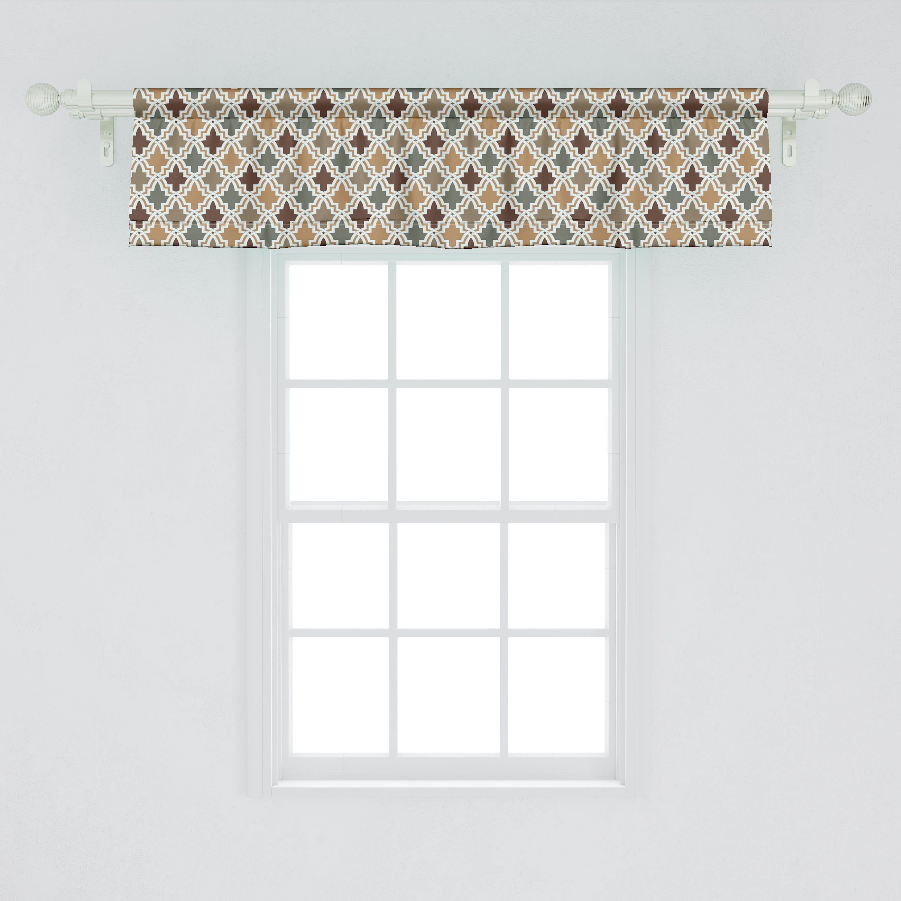 Geometrisch Stangentasche, für Abakuhaus, Antiquität Dekor Küche Vorhang Schlafzimmer Scheibengardine mit Microfaser, Volant