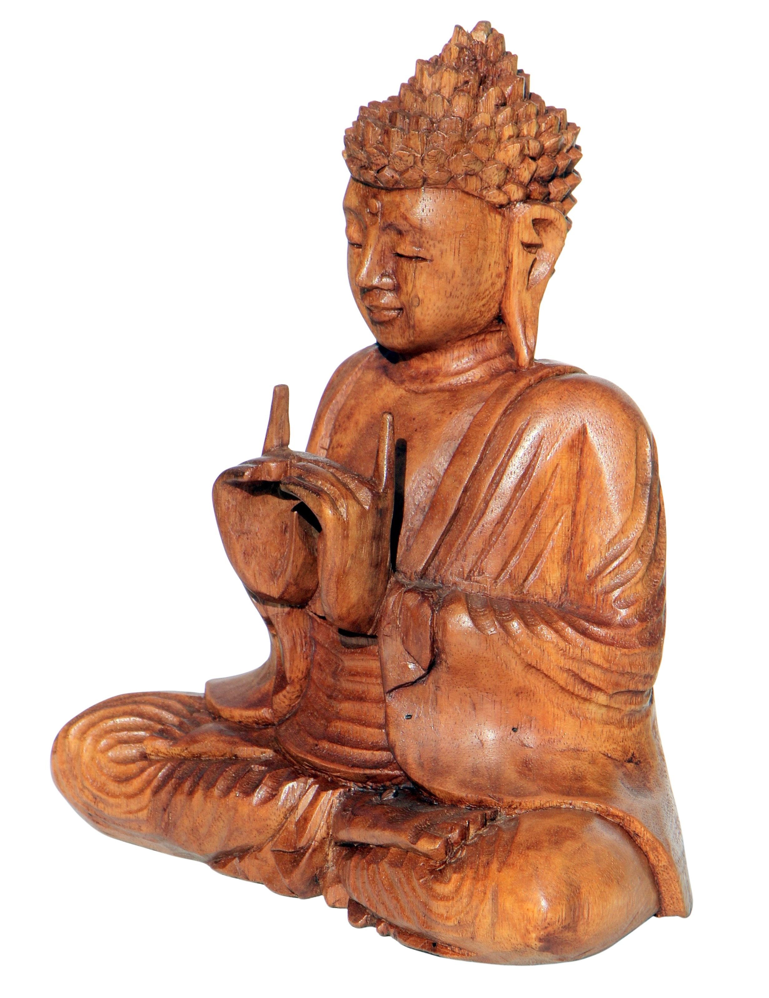 Wogeka Buddhafigur Meditation Buddha Doppelhand Holz-Figur Feng Shui