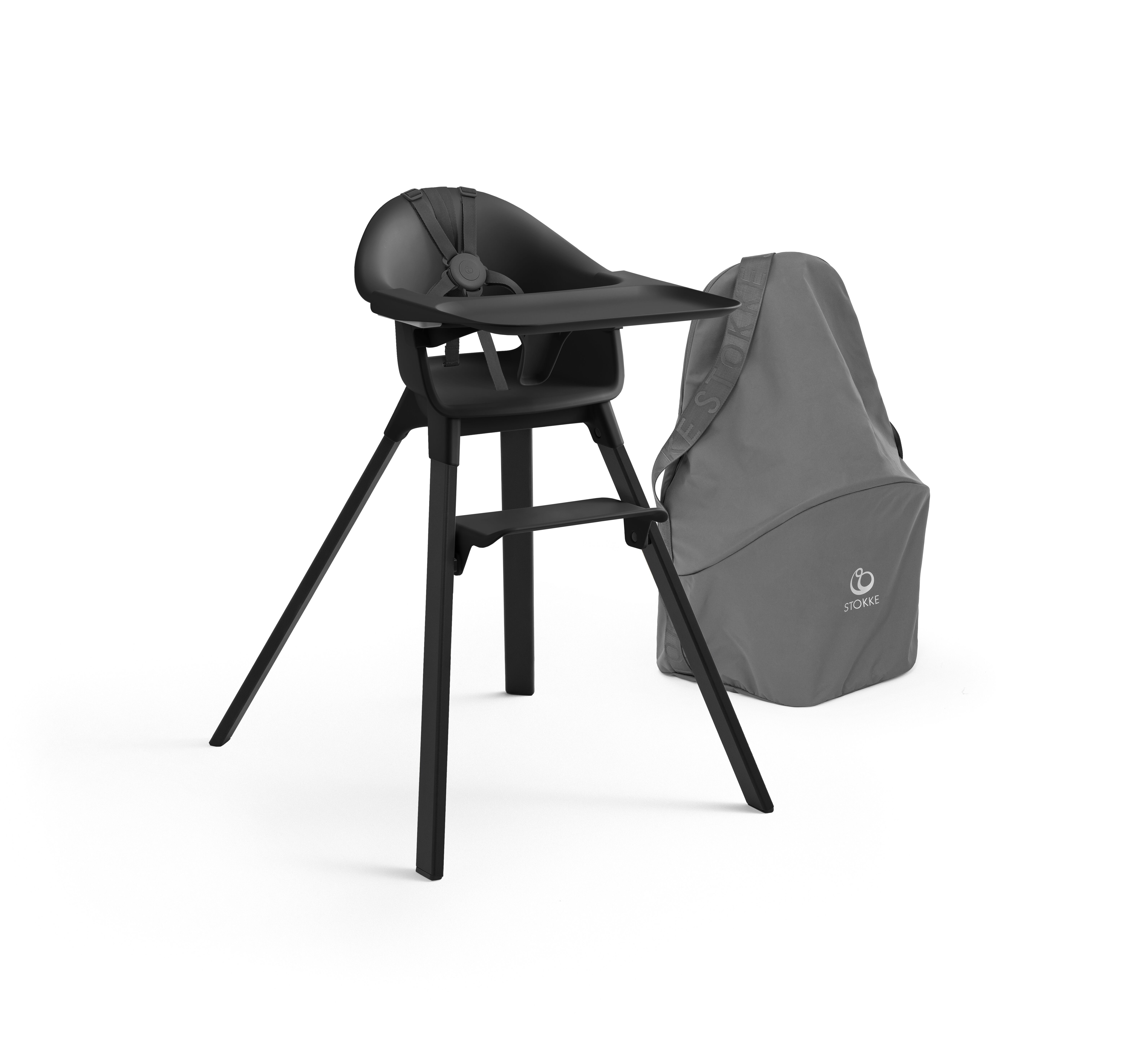 Stokke Hochstuhl Clikk™ Bundle bestehend aus Clikk Hochstuhl mit Travel Bag, Für kinderleichte Mahlzeiten ab 6 Monate Midnight black