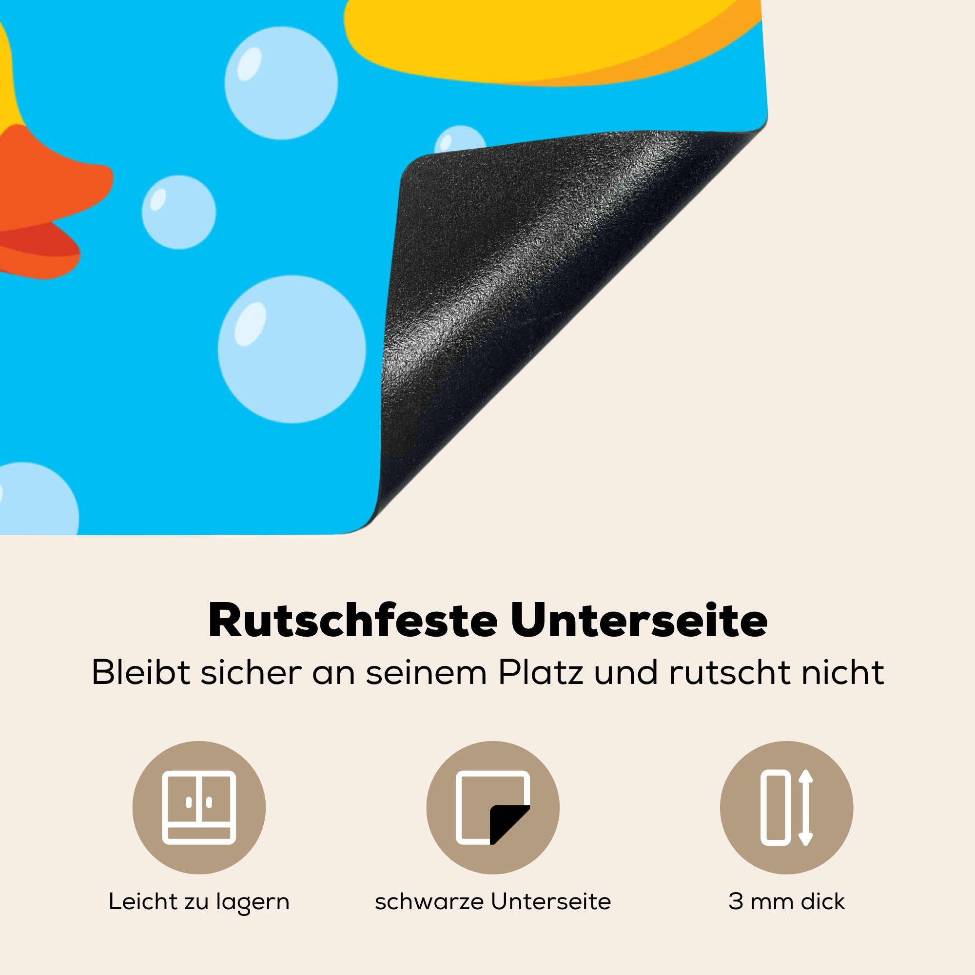 küche 78x78 Gummi-Entchen tlg), Arbeitsplatte Ceranfeldabdeckung, MuchoWow (1 Herdblende-/Abdeckplatte Vinyl, cm, Muster, Wasser - - für