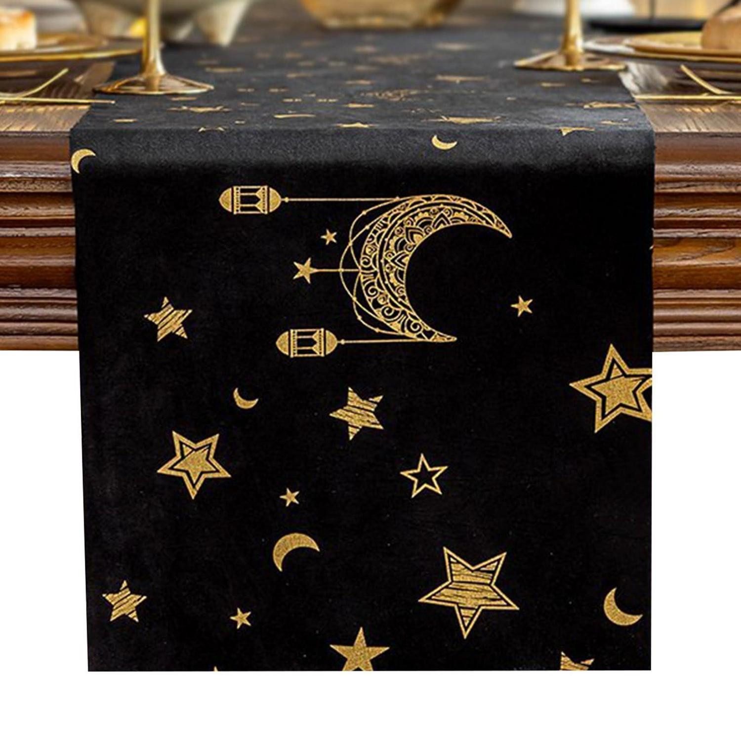 LuxusKollektion Tischläufer Ramadan Tischläufer 180x33cm Samt Stern Mond (1-tlg)