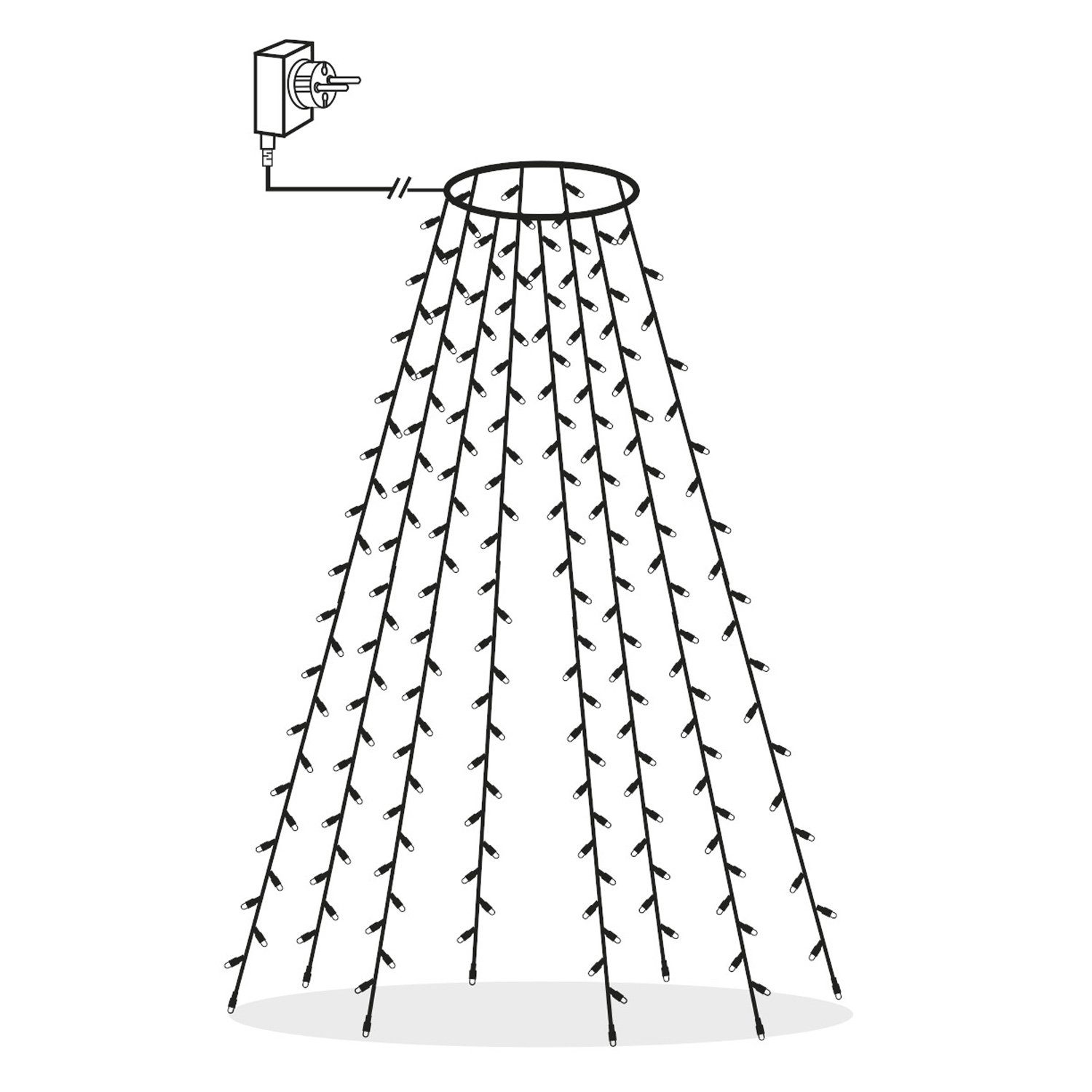 MARELIDA LED-Baummantel LED Lichterkette 8 Stränge 160LED warmweiß 2m Timer Außen Weihnachten, 160-flammig